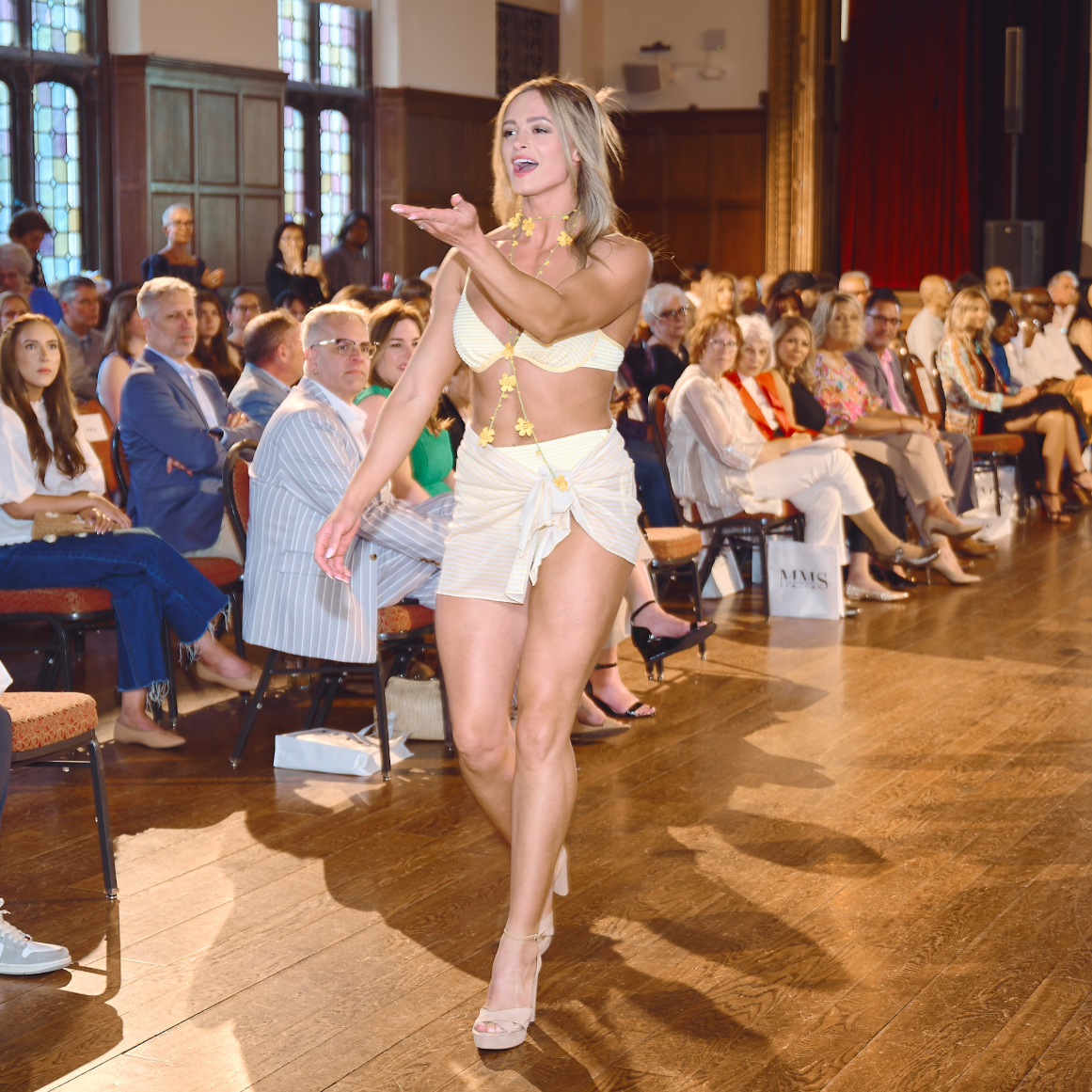 Several photos of models on the runway