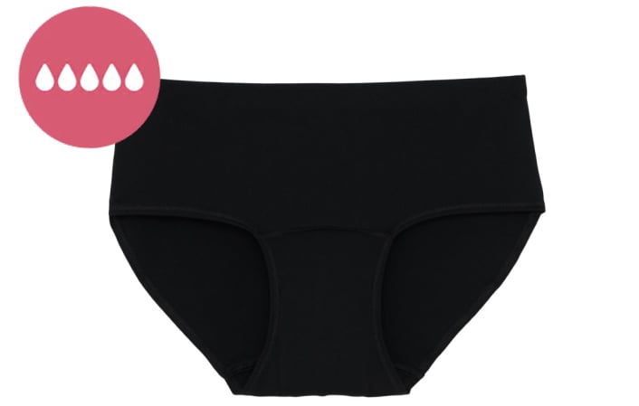 Culotte menstruelle noire de style hipster, conçue pour un flux abondant.