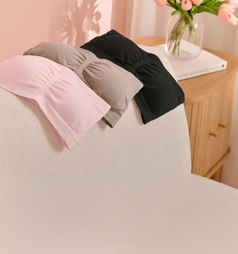 Three strapless bras shown in a banner promoting the summer bra collection.