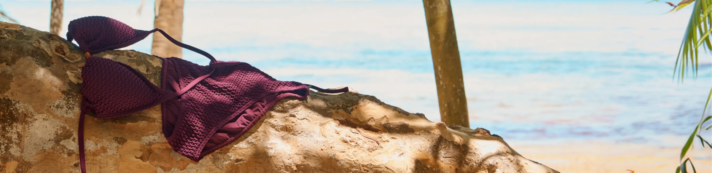 Crochet swimsuit drying by the sea