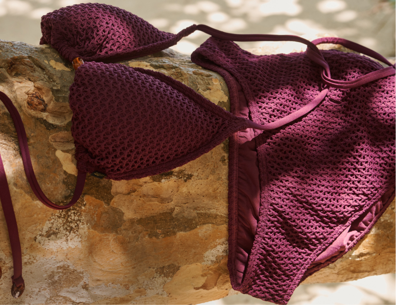 Model wearing a burgundy loungewear set