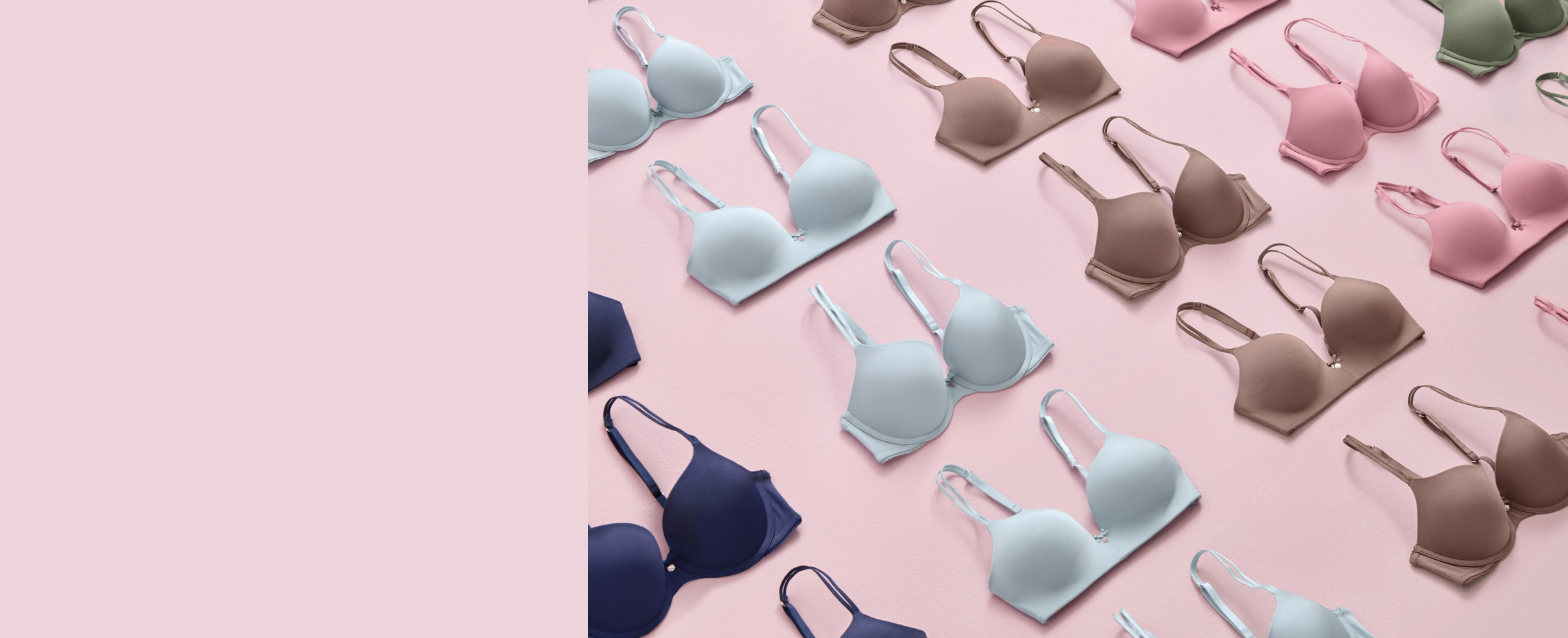 Assorted bras displayed in a range of colours and styles