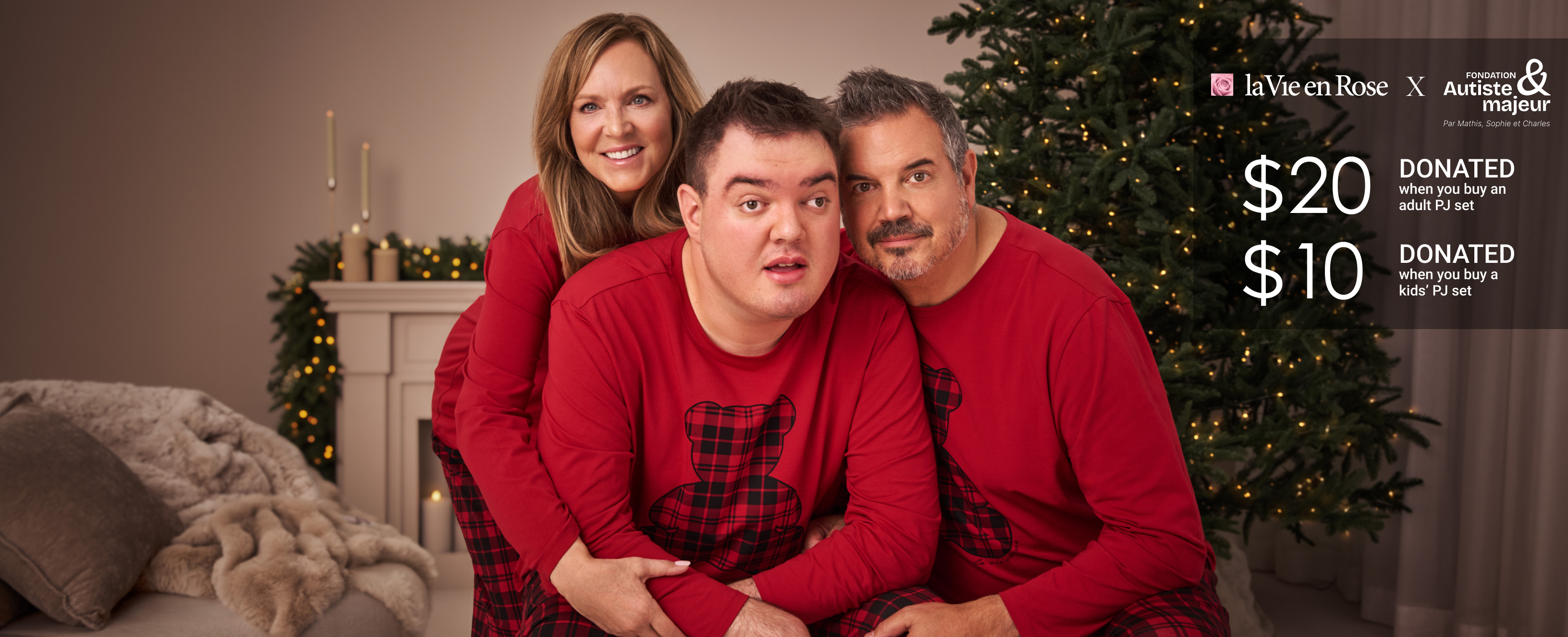 Family in matching red pajamas