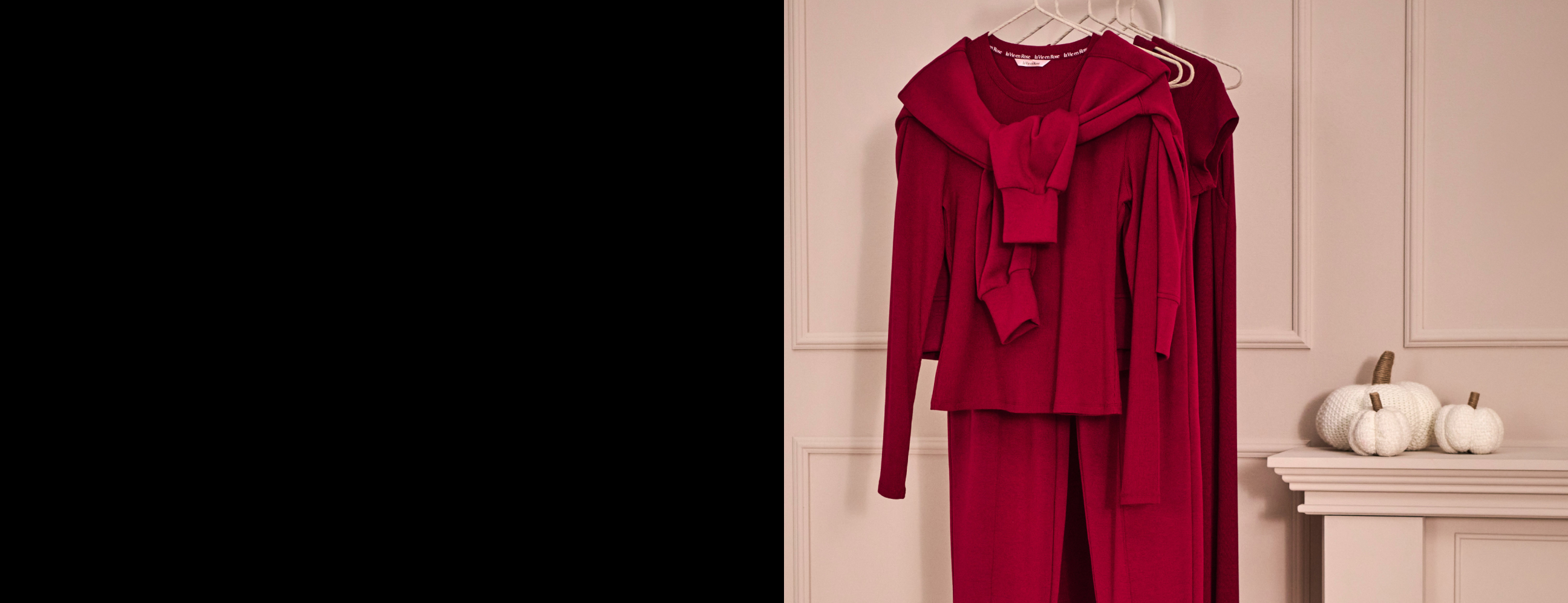 Set of red loungewear on hangers