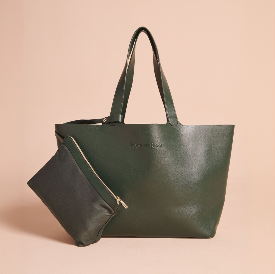 Green faux leather tote bag
