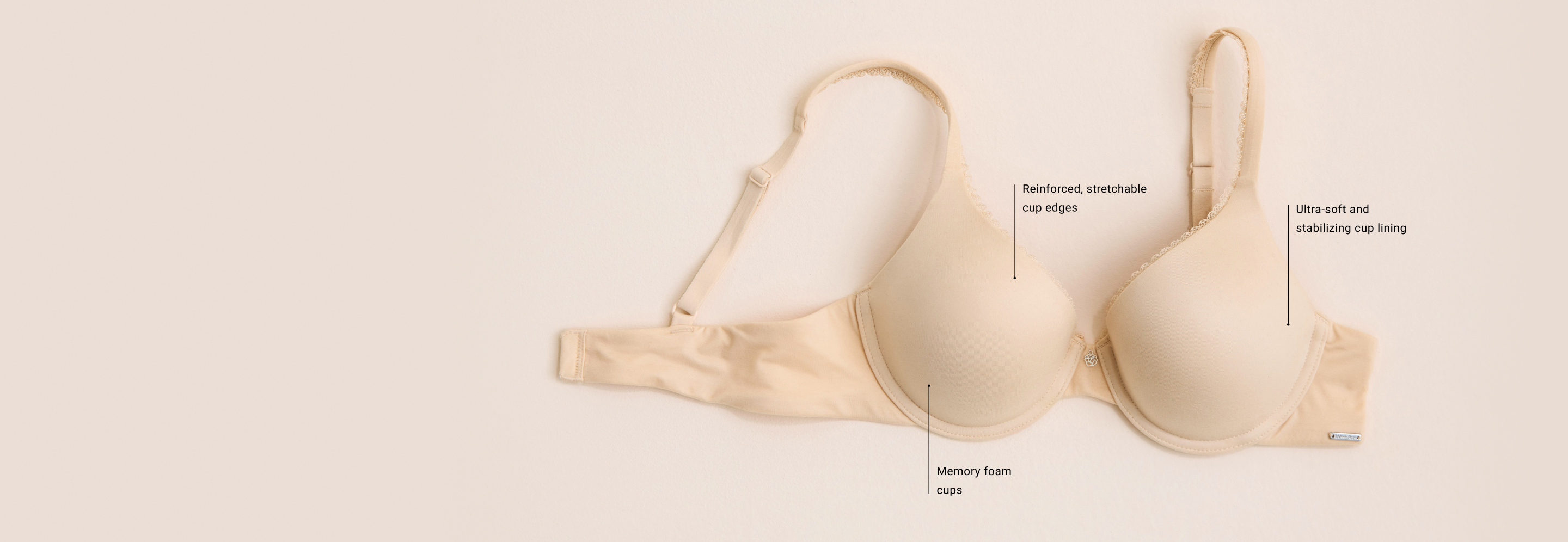 Beige lightly lined memory foam bra
