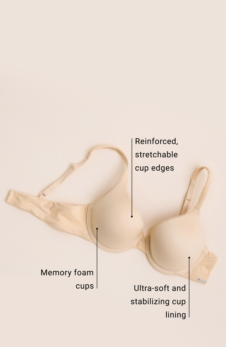 Beige lightly lined memory foam bra