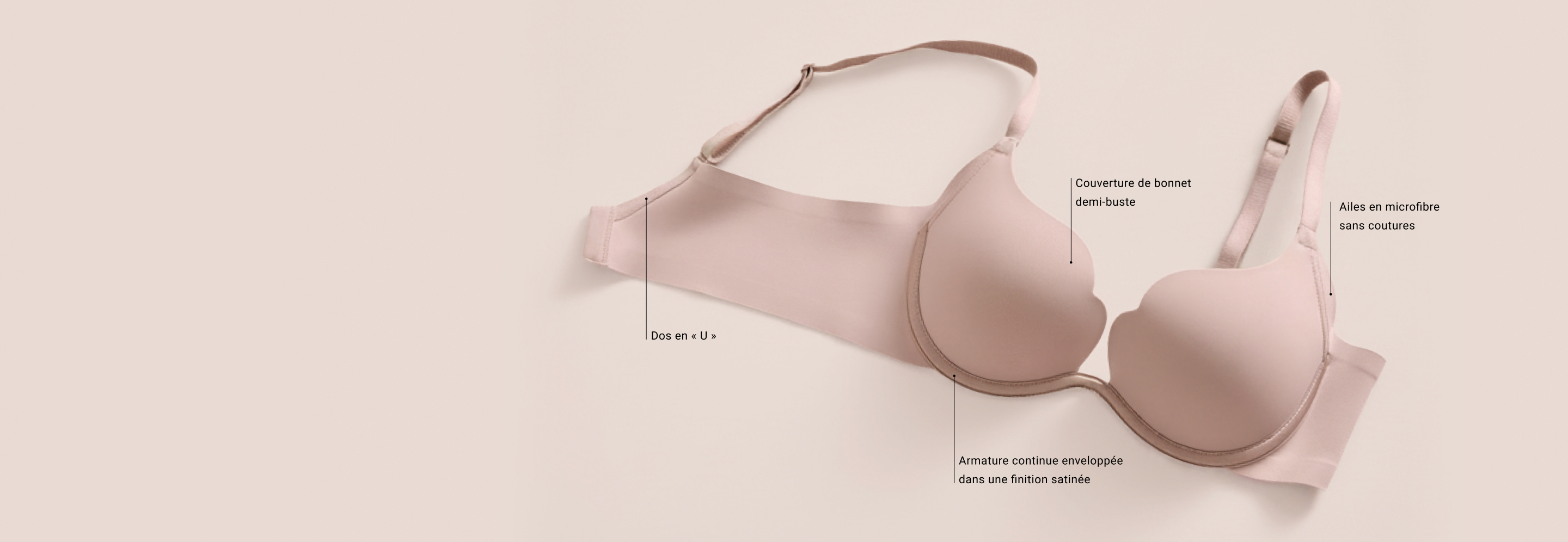 Soutien-gorge push-up ondul&eacute; rose p&acirc;le