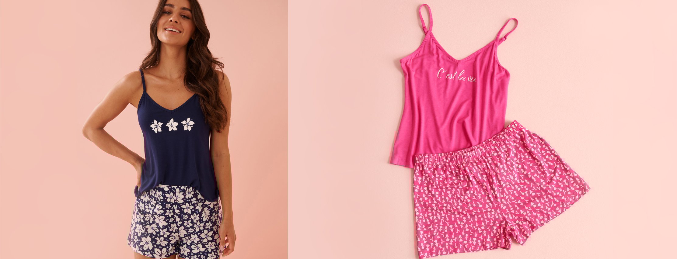Six colourful nighties hanging, showcasing the styles available in our outlet sale.