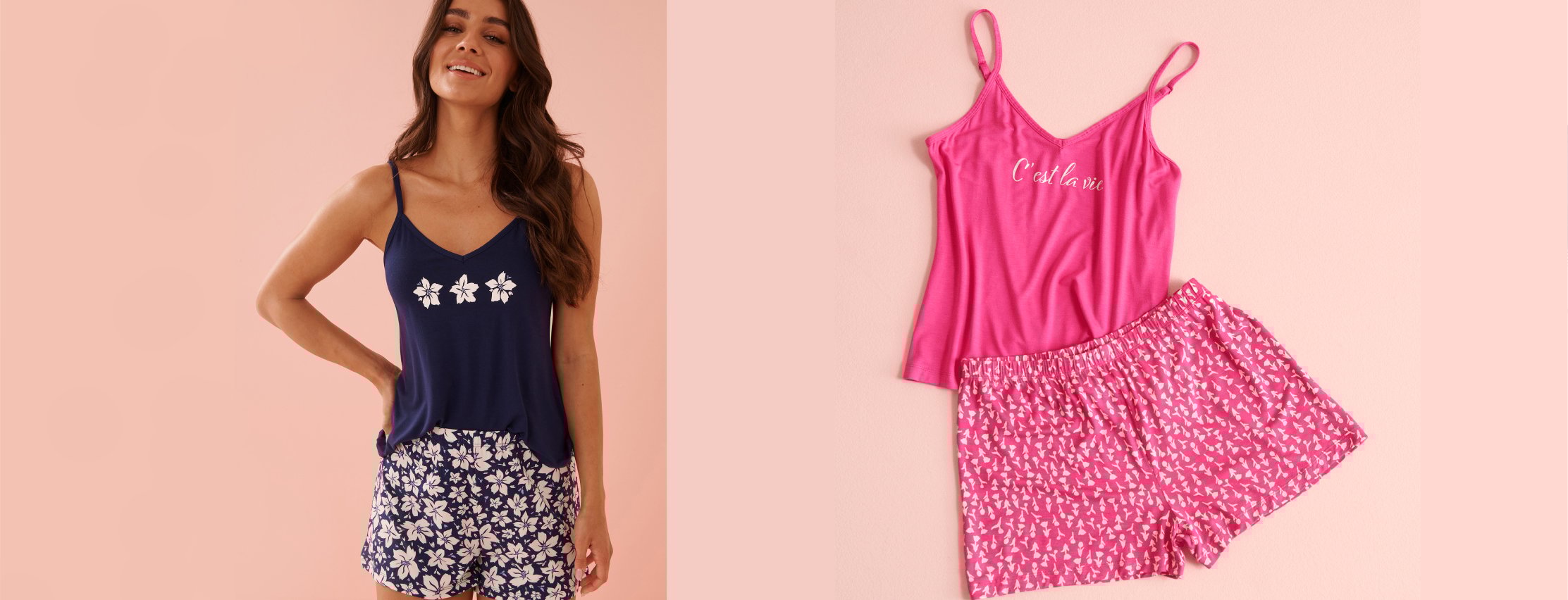 Six colourful nighties hanging, showcasing the styles available in our outlet sale.