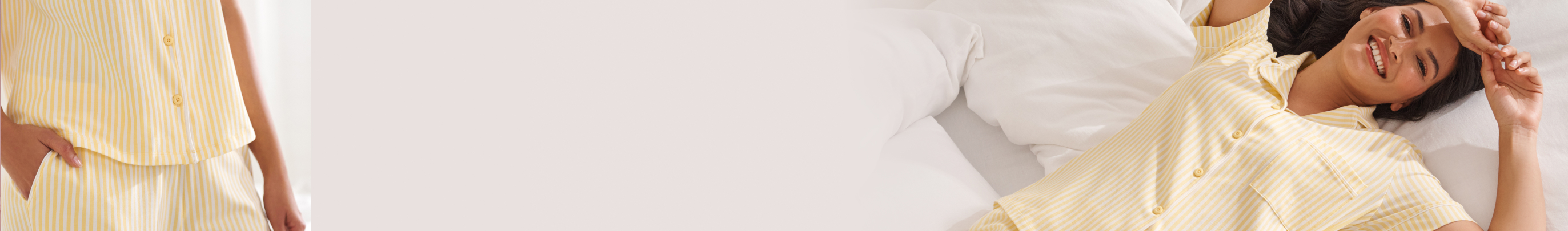 Mannequin en pyjama en coton ray&eacute; jaune et blanc