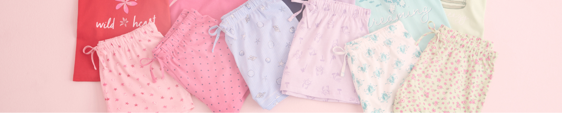 Pajama shorts from the outlet sale, available in a variety of colors and patterns