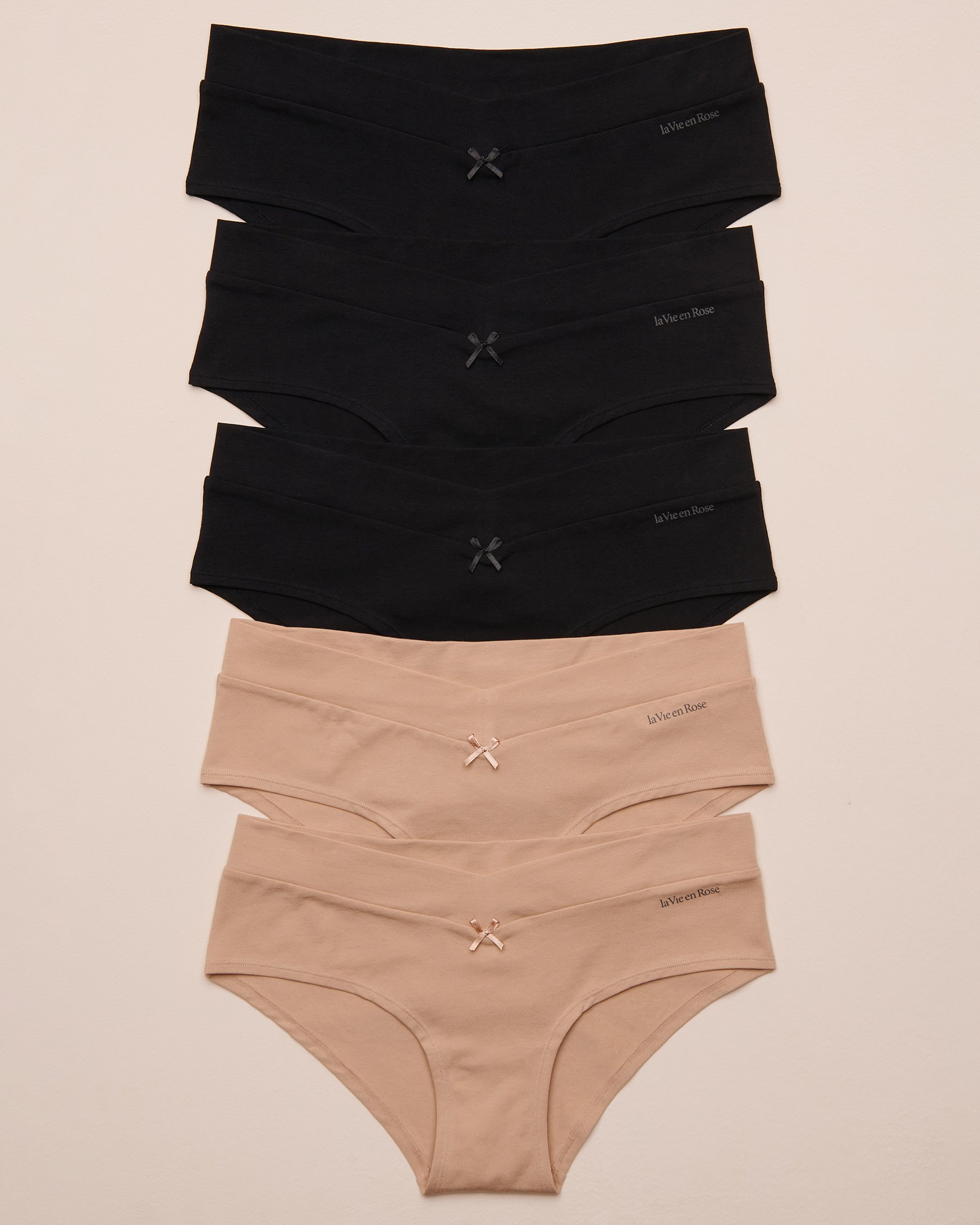 LA VIE EN ROSE Lot de 5 culottes aux hanches en coton Noir/Latte 564213000-5P - Voir1