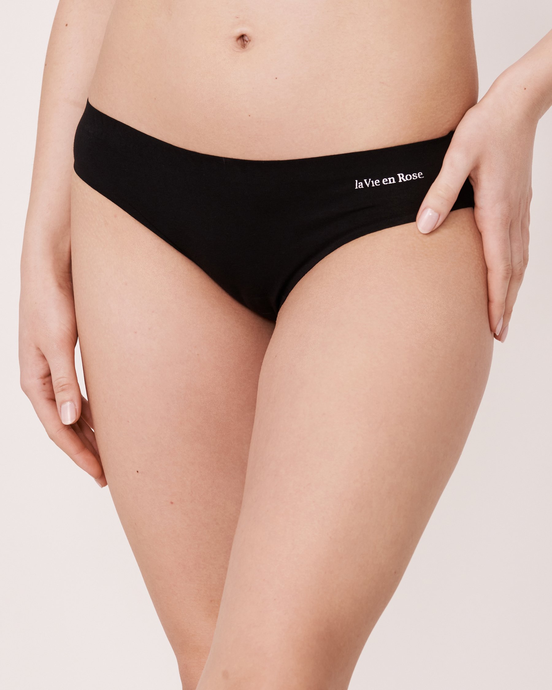 LA VIE EN ROSE Culotte bikini coton contours fusionnés Noir 20200061 - View1