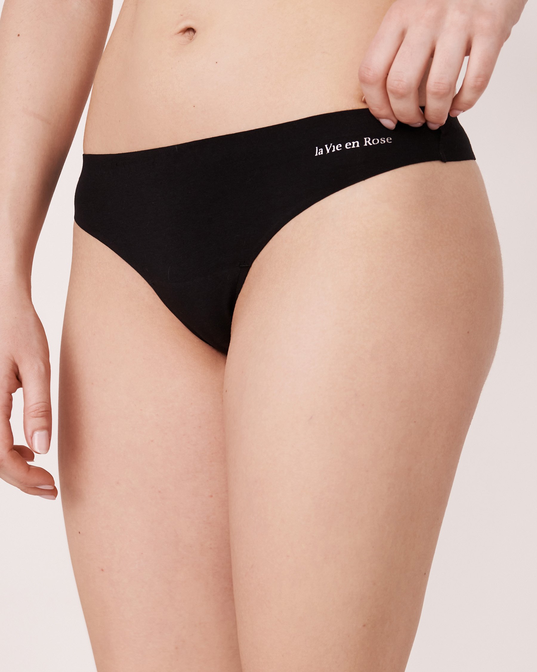 LA VIE EN ROSE Culotte tanga coton contours fusionnés Noir 20200060 - Voir1