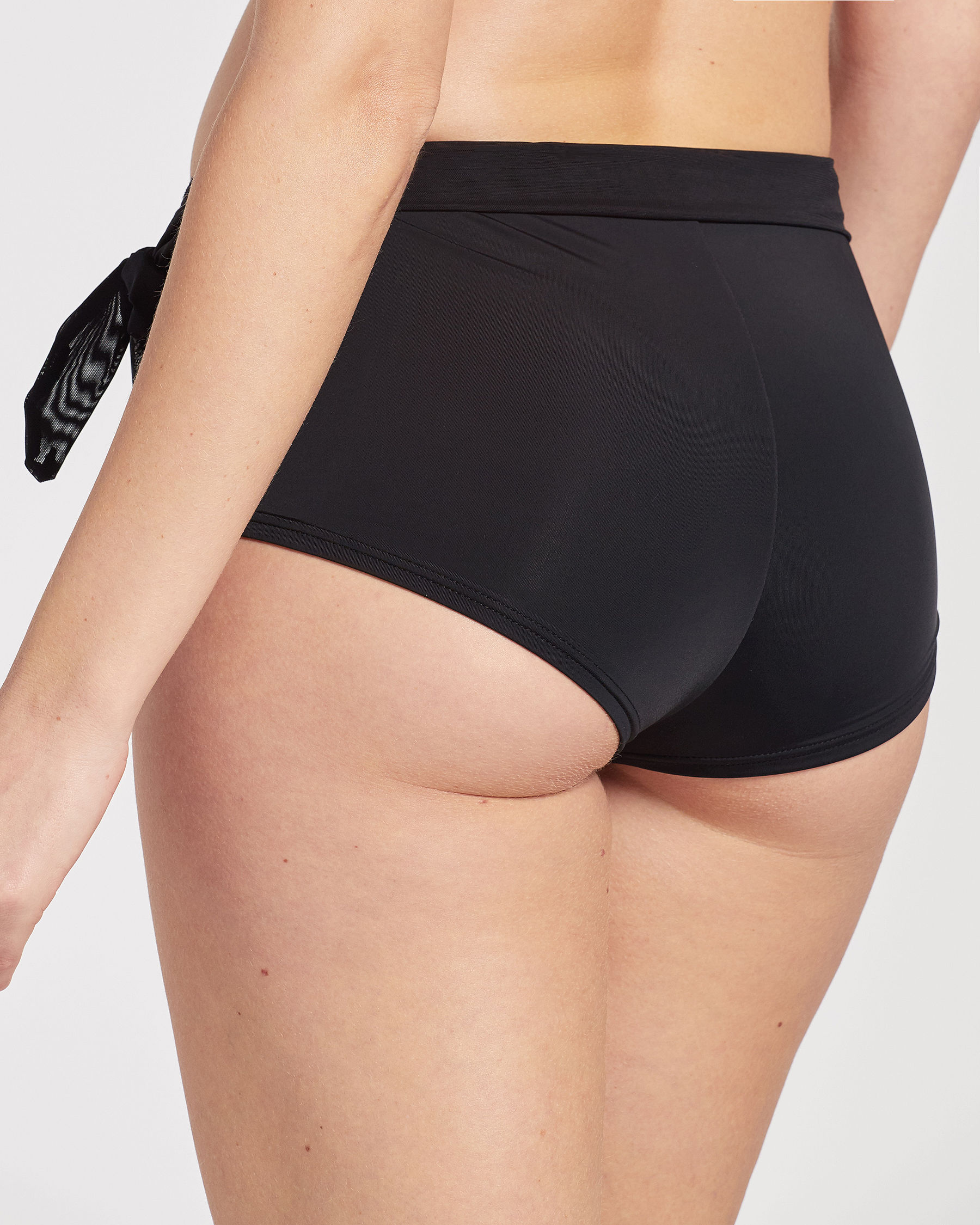 LA VIE EN ROSE AQUA Mesh Waistband Boyleg Bikini Bottom Black 799-693-1-00 - View2