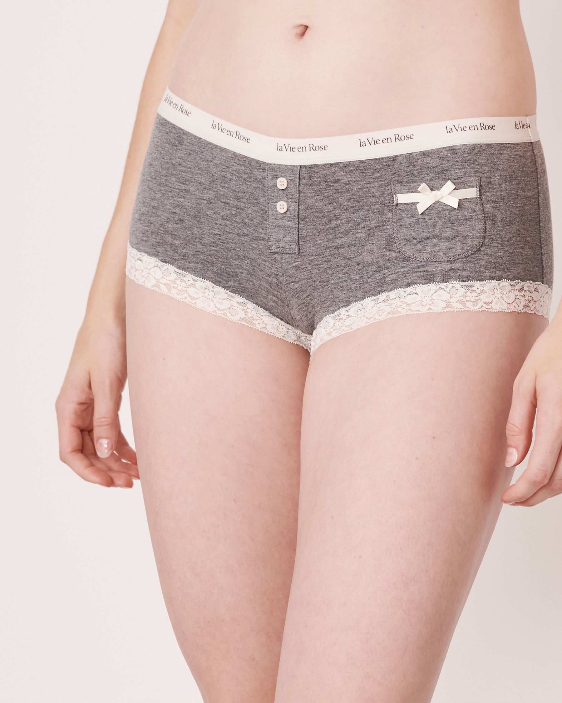 LA VIE EN ROSE Cotton and Lace Detail Boyleg Panty Grey 179-213-0-00 - View1