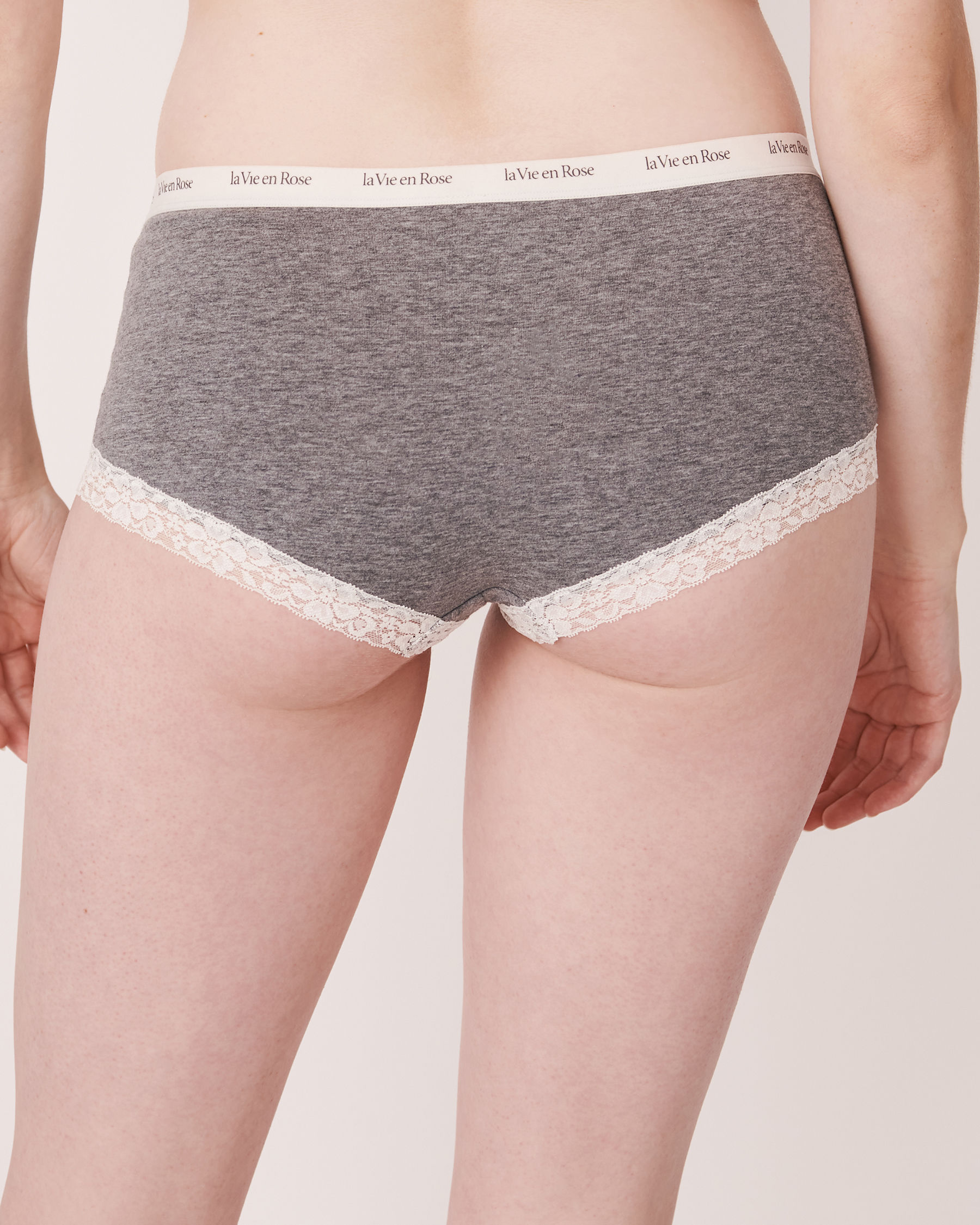 LA VIE EN ROSE Cotton and Lace Detail Boyleg Panty Grey 179-213-0-00 - View2