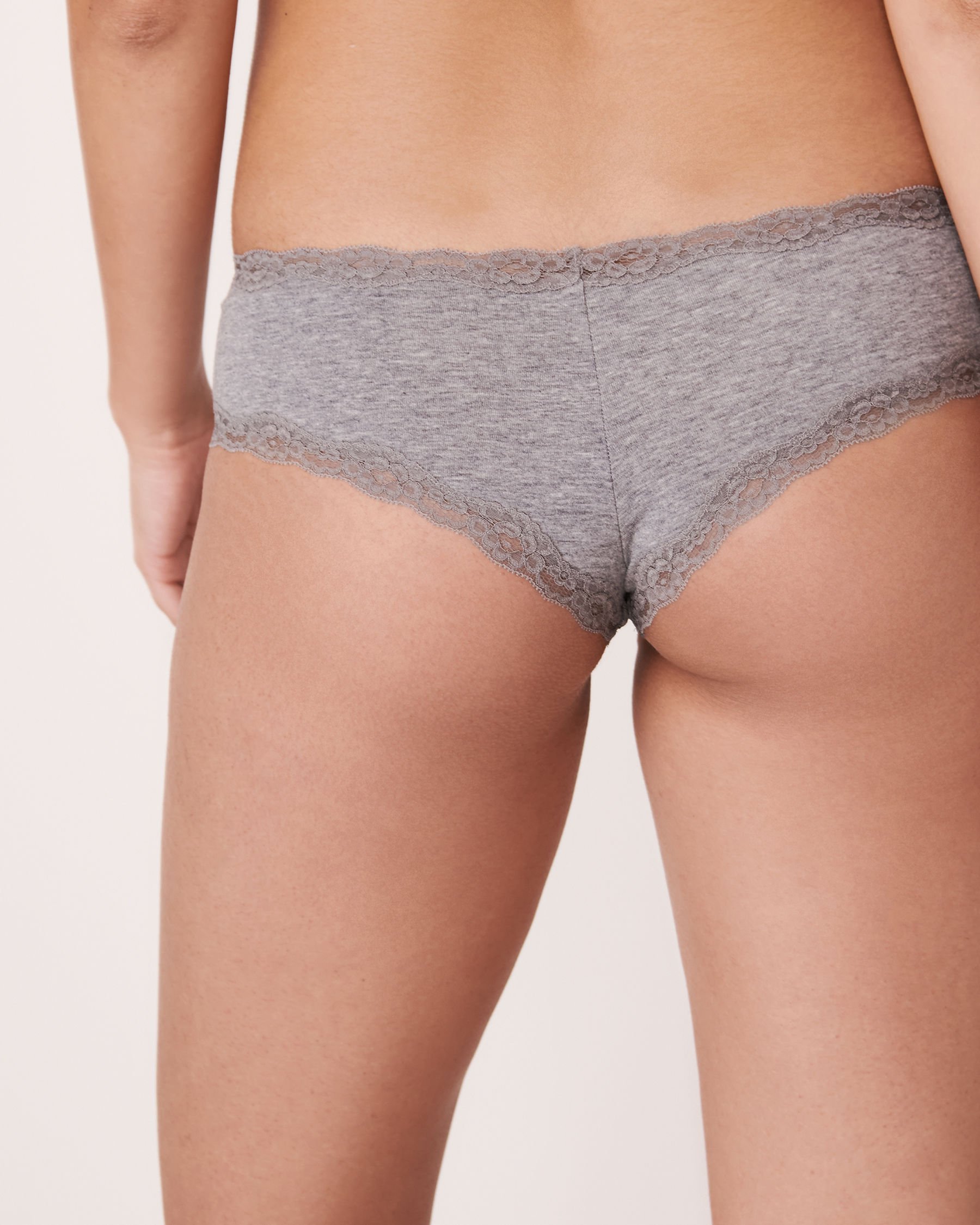 LA VIE EN ROSE Cotton and Lace Trim Cheeky Panty Grey 320-215-0-00 - View2