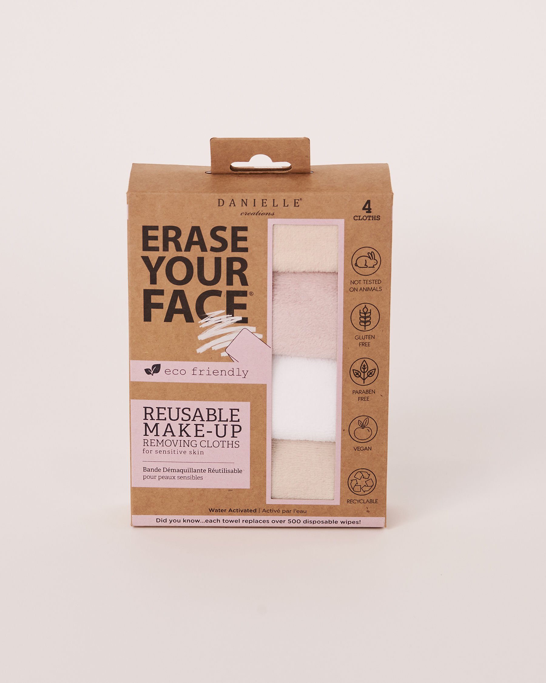LA VIE EN ROSE Ensemble de 4 lingettes démaquillantes réutilisables Blanc D50007 - View2