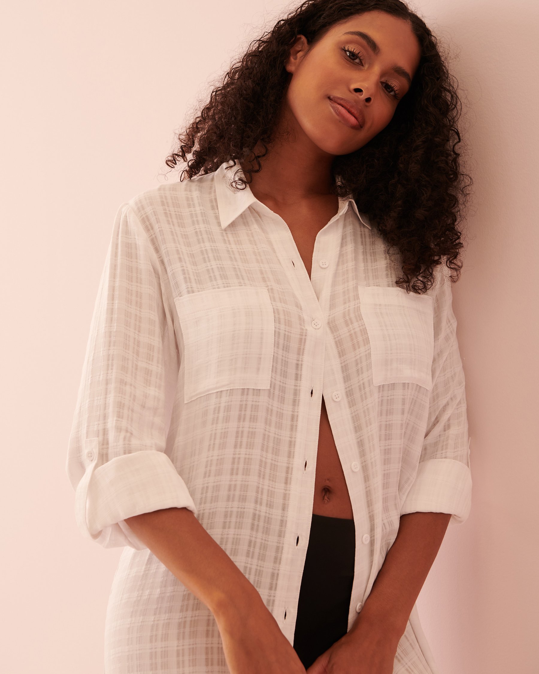 LA VIE EN ROSE AQUA Long Button-down Tunic White 80100013 - View3