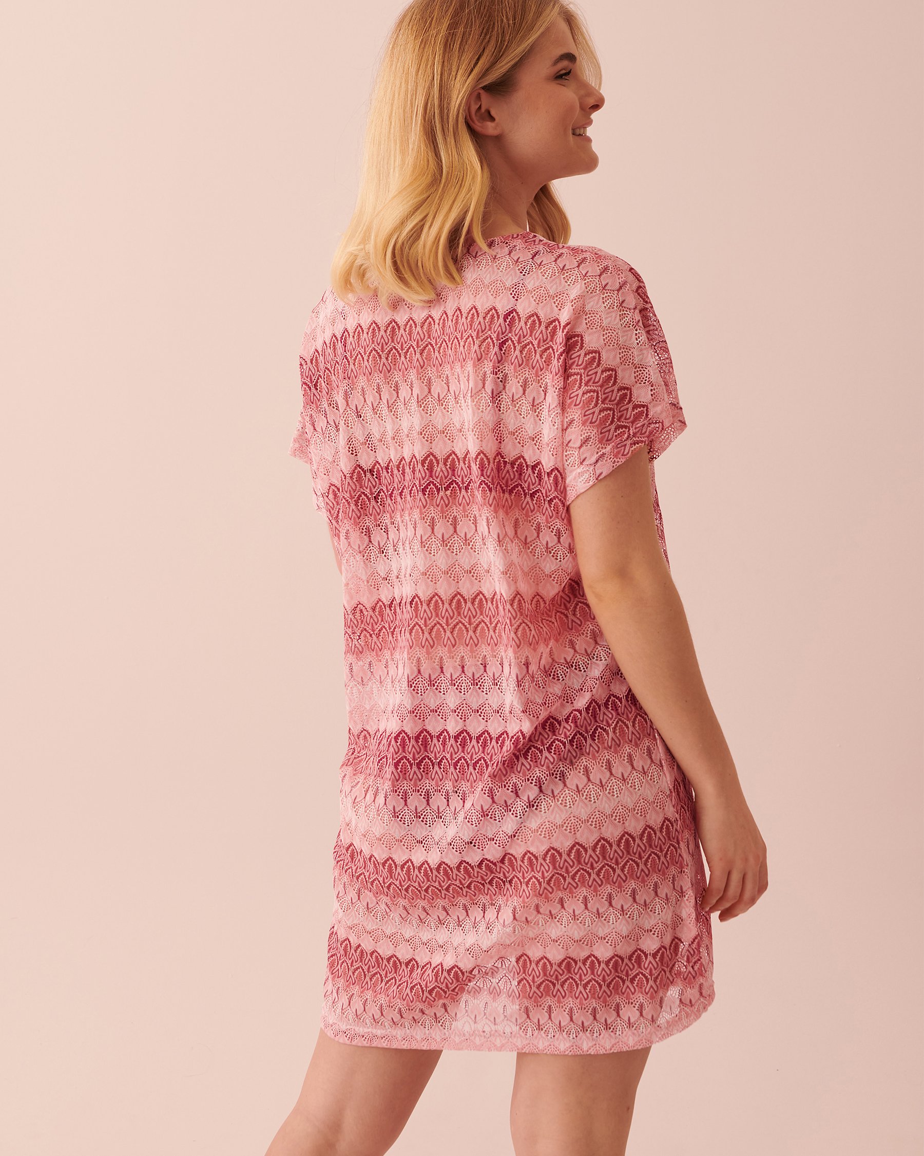 LA VIE EN ROSE AQUA Loose Crochet Tunic Pinky red 80400041 - View2