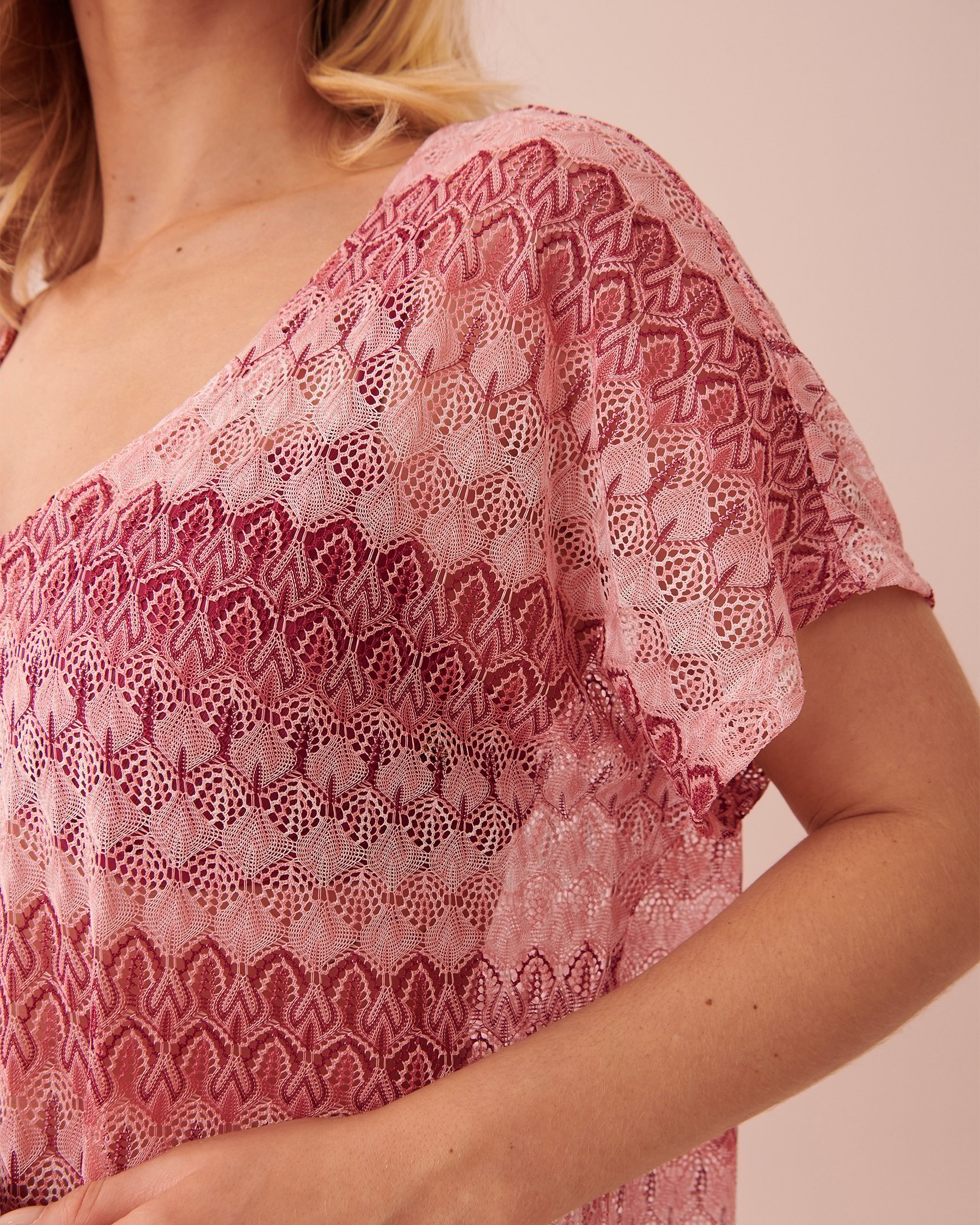 LA VIE EN ROSE AQUA Loose Crochet Tunic Pinky red 80400041 - View3