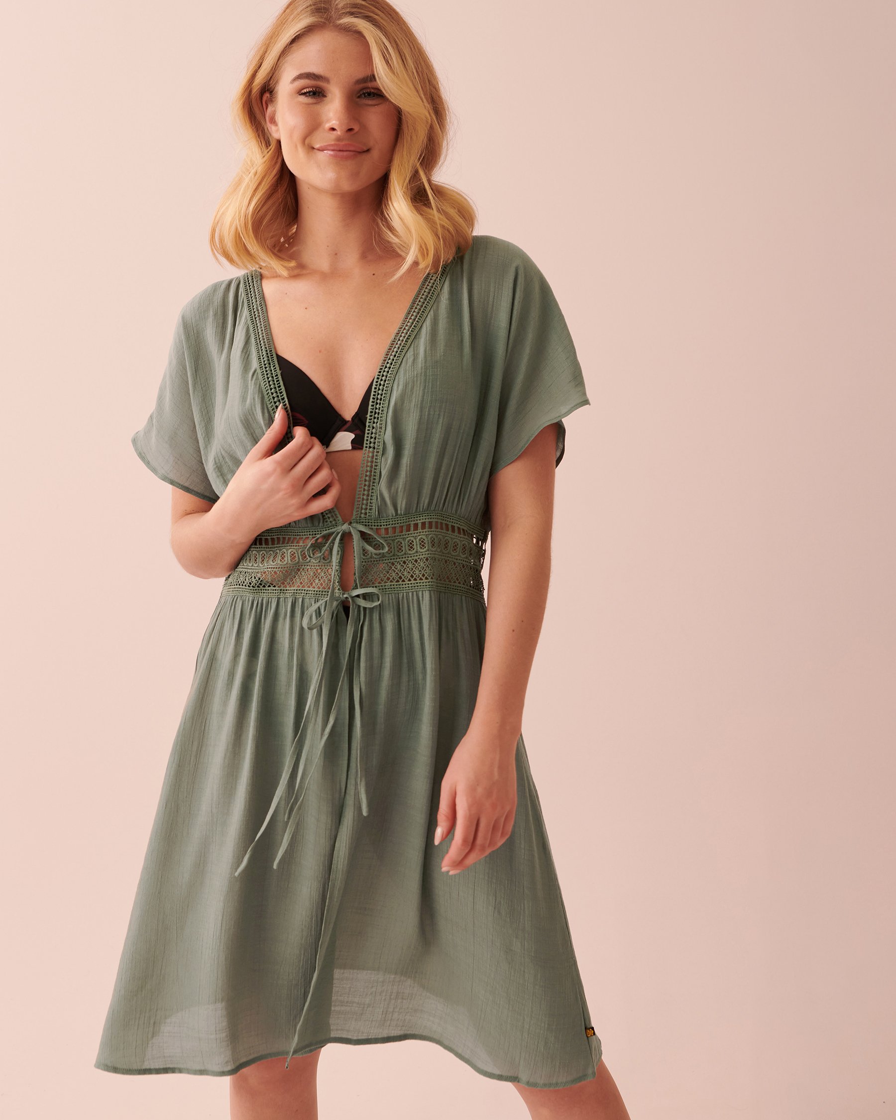 LA VIE EN ROSE AQUA Cut-out Caftan with Crochet Detail Agave green 80400040 - View1