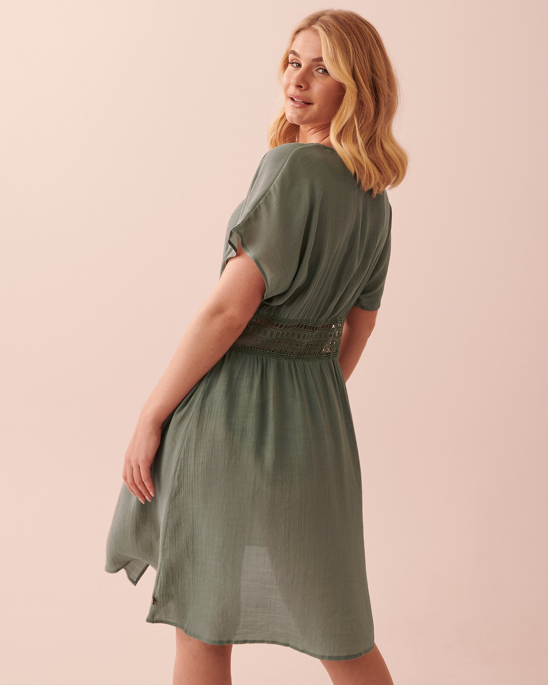 LA VIE EN ROSE AQUA Cut-out Caftan with Crochet Detail Agave green 80400040 - View2