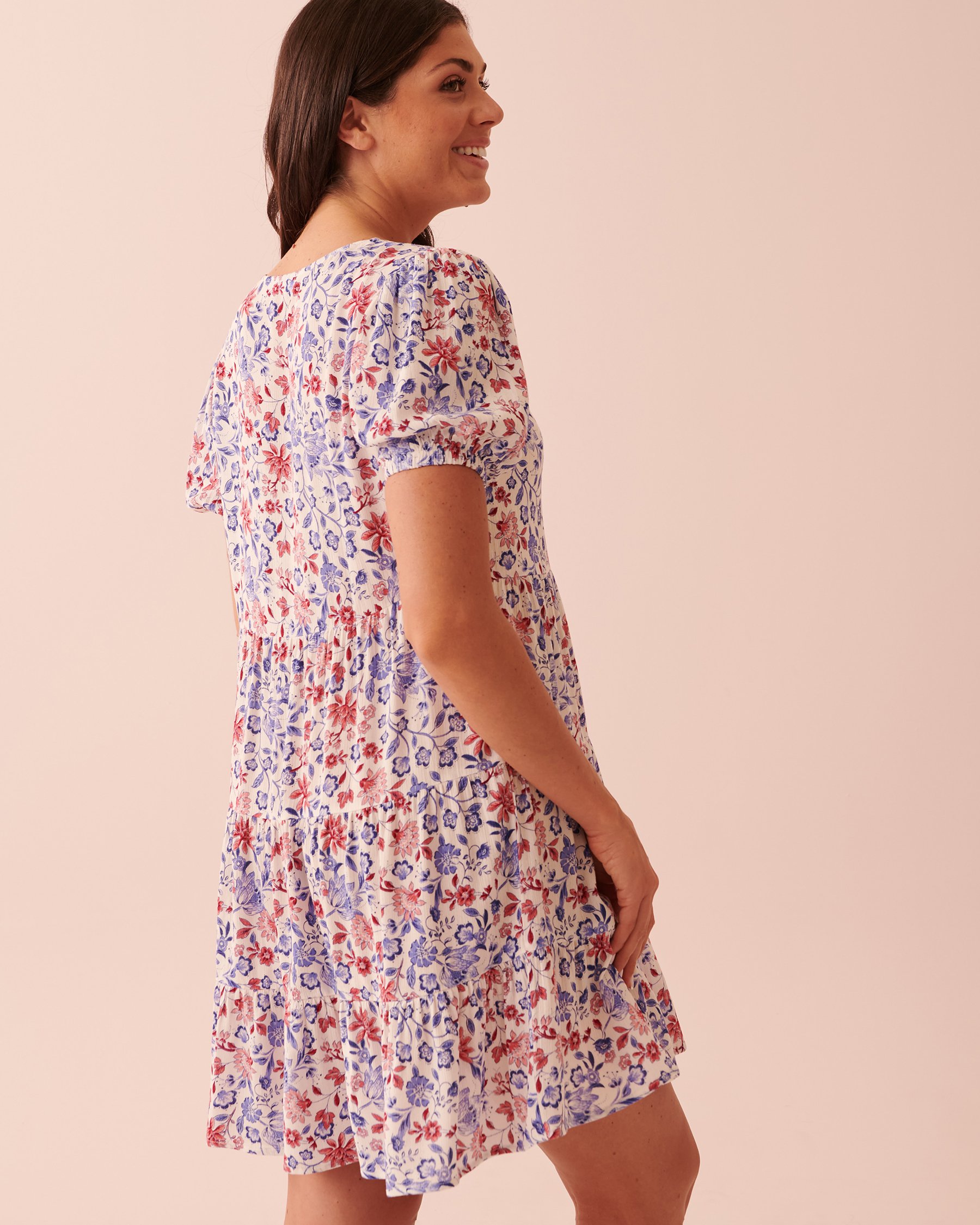 LA VIE EN ROSE AQUA Dress with Puffy Sleeves Sweet flowers 80300074 - View2