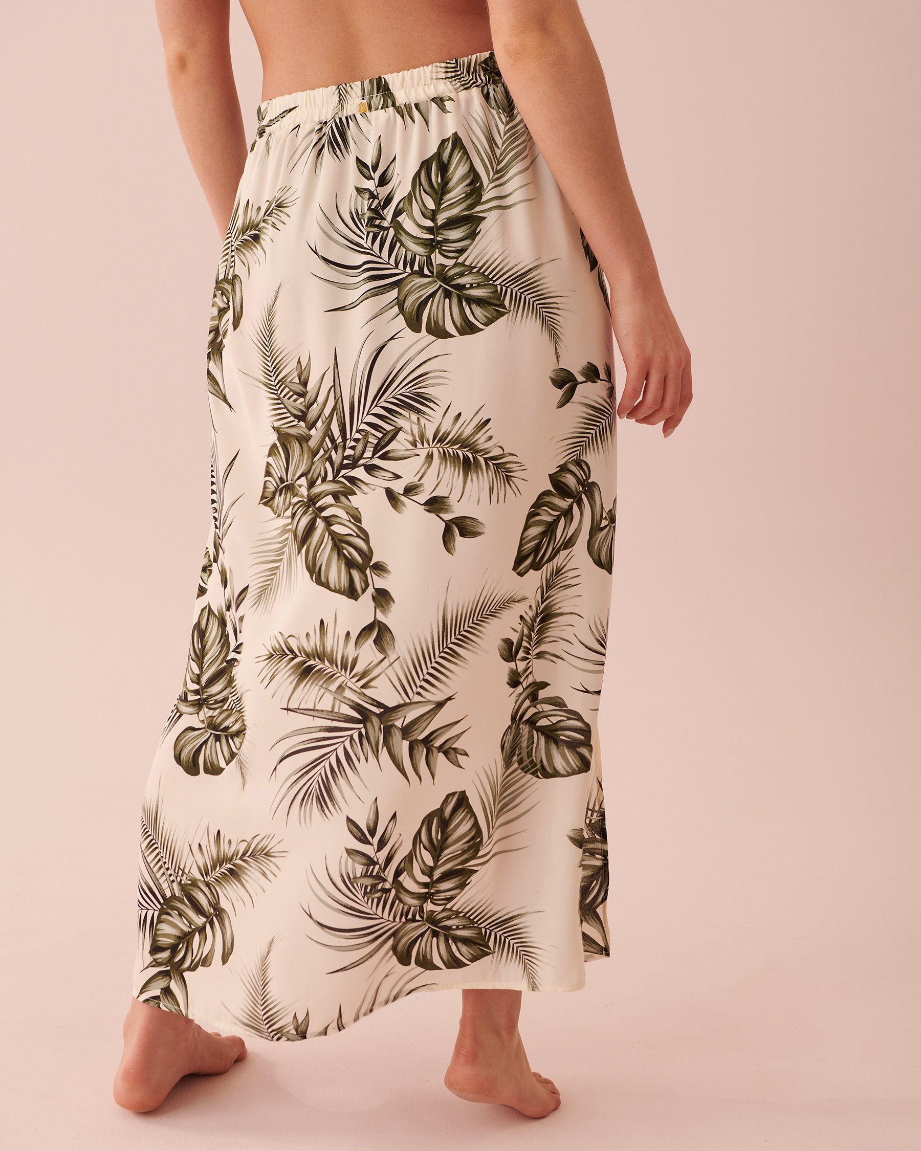 LA VIE EN ROSE AQUA Jupe longueur maxi en chiffon Feuilles tropicales 80200033 - Voir2