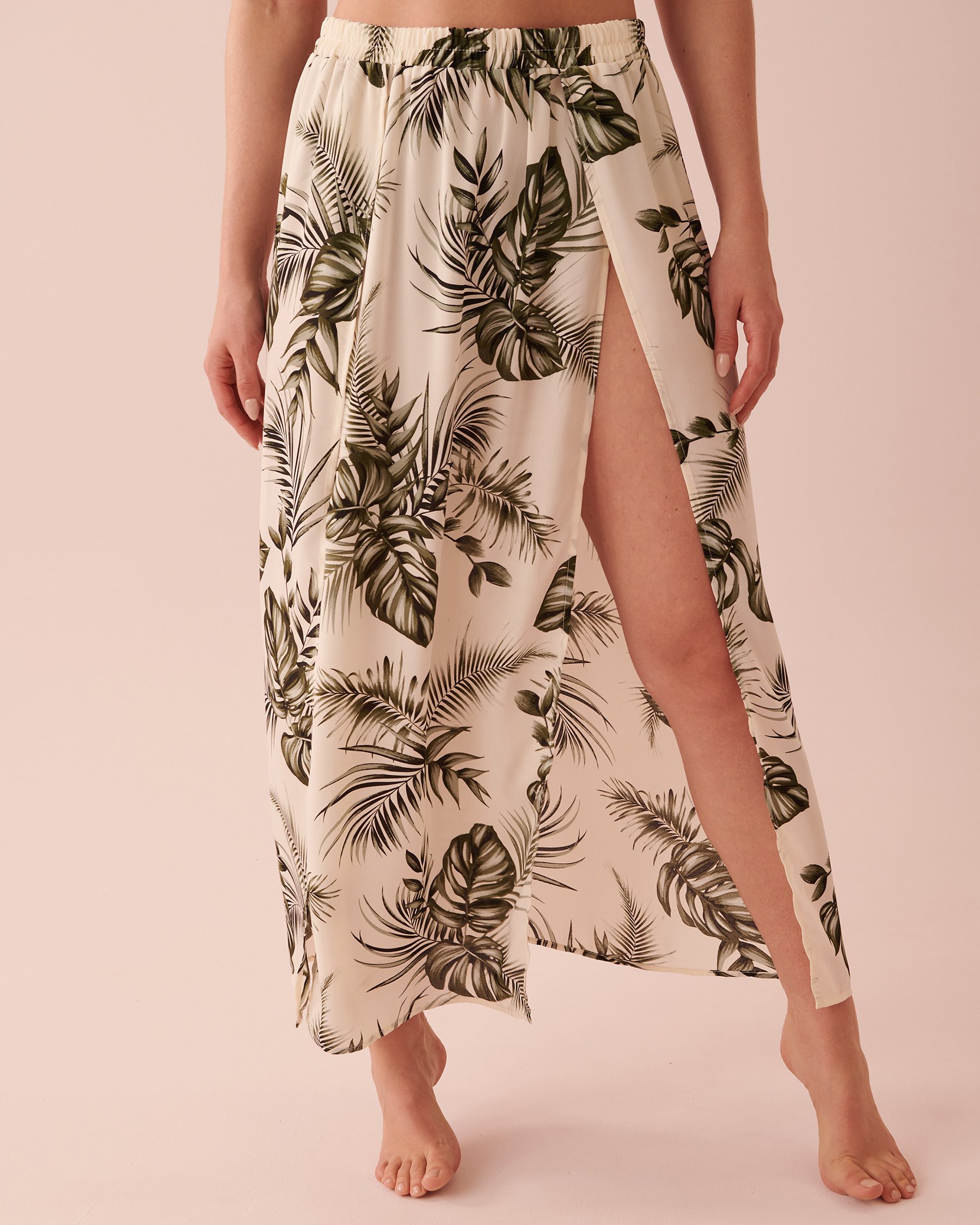 LA VIE EN ROSE AQUA Jupe longueur maxi en chiffon Feuilles tropicales 80200033 - Voir3