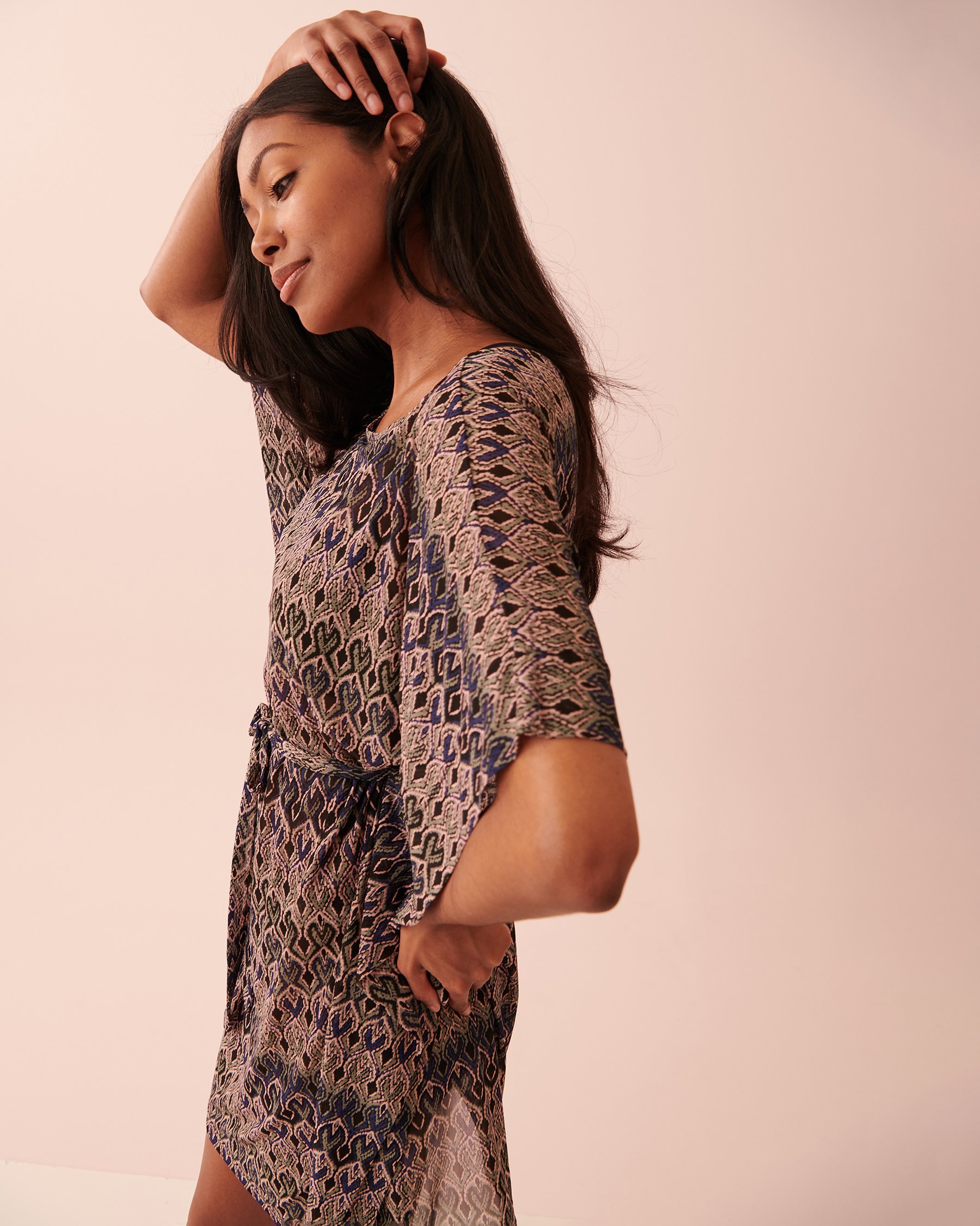 LA VIE EN ROSE AQUA Printed Mesh Caftan Bohemian print 80400042 - View3