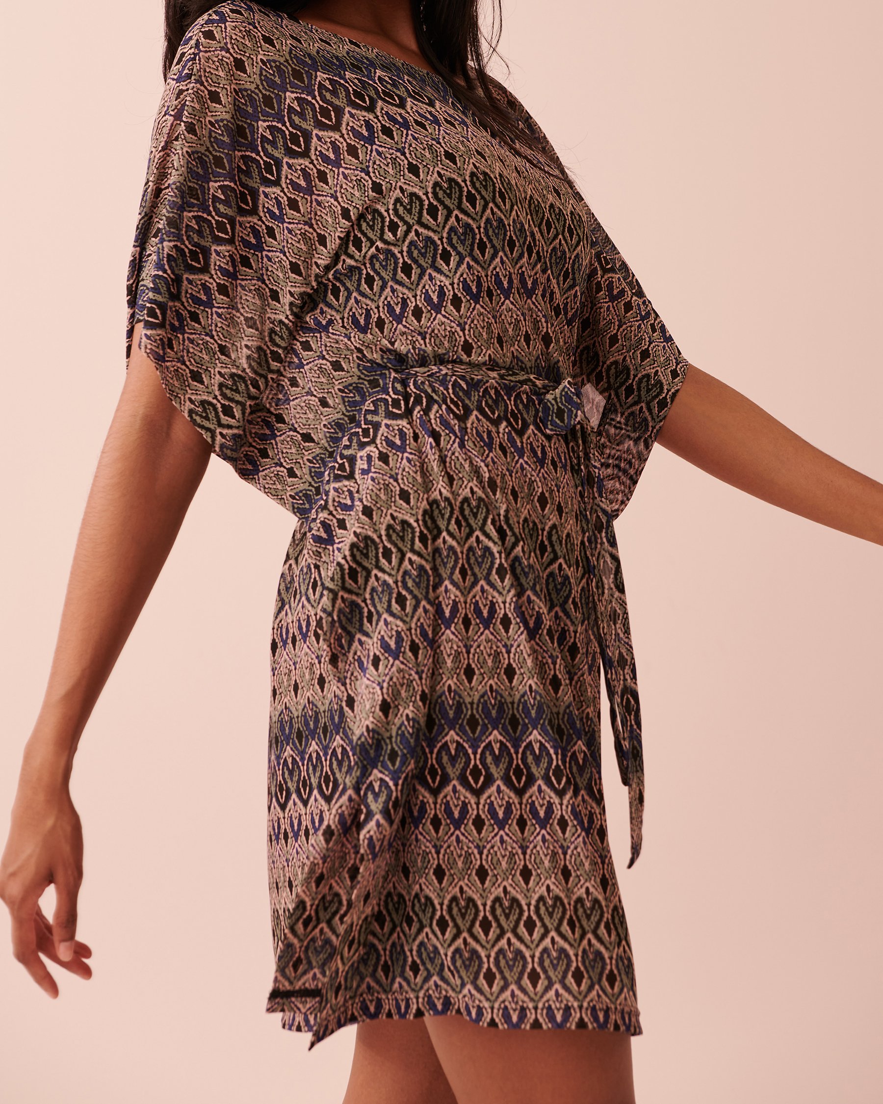 LA VIE EN ROSE AQUA Printed Mesh Caftan Bohemian print 80400042 - View4