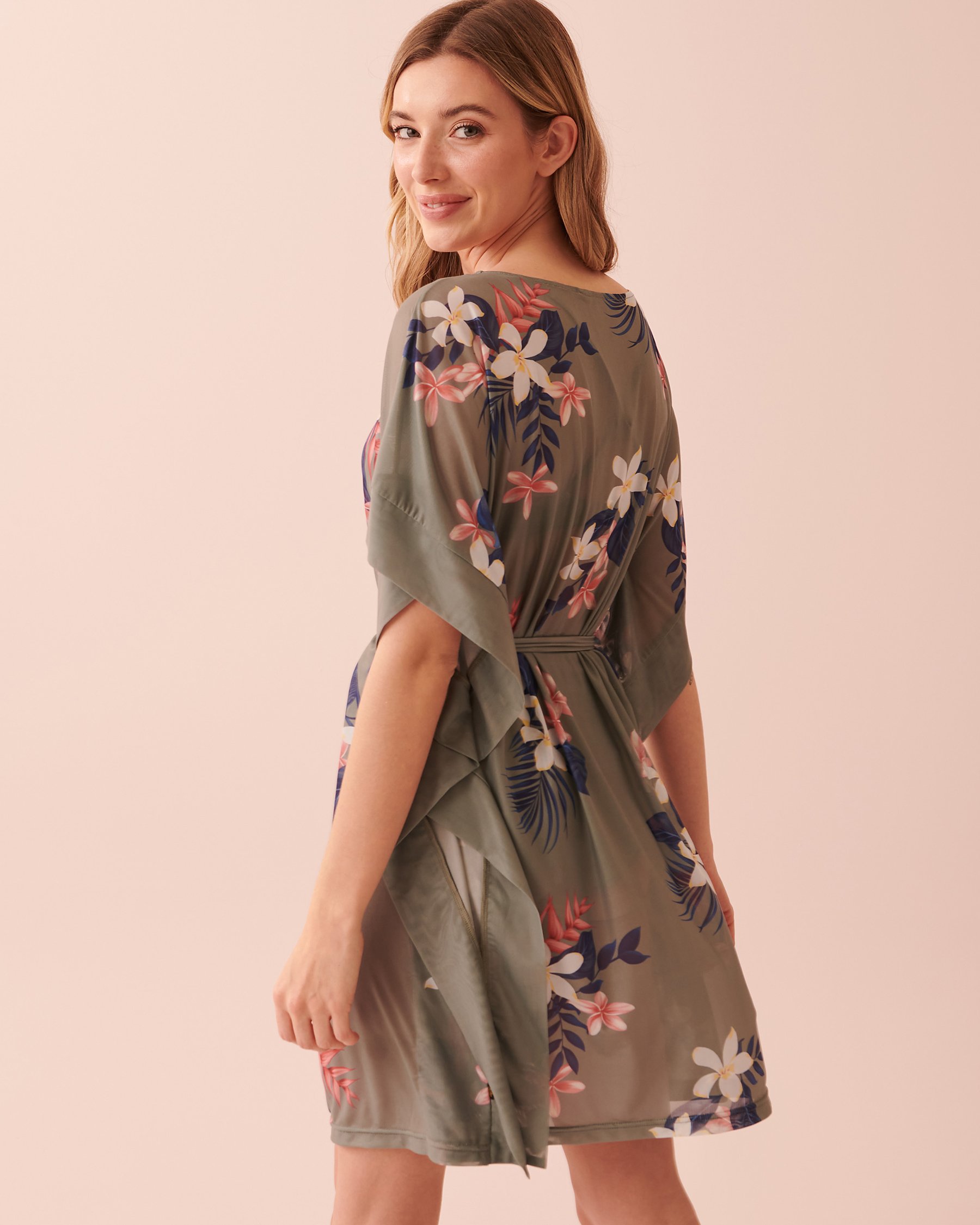 LA VIE EN ROSE AQUA Printed Mesh Caftan Flowers of Bali 80400042 - View2