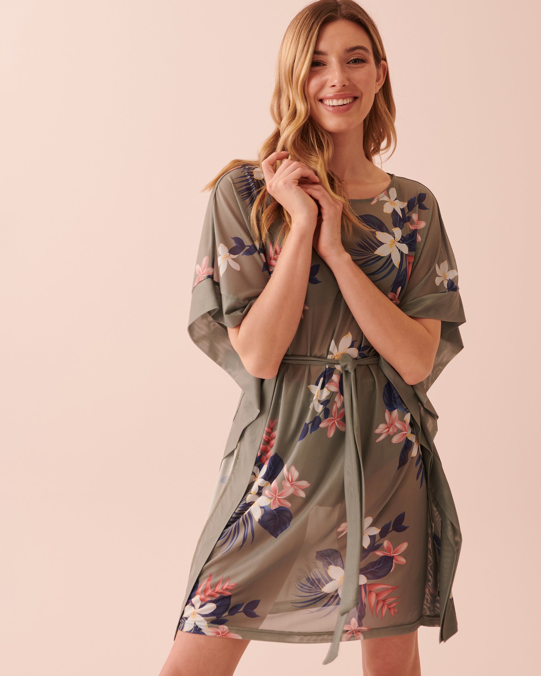 LA VIE EN ROSE AQUA Printed Mesh Caftan Flowers of Bali 80400042 - View4