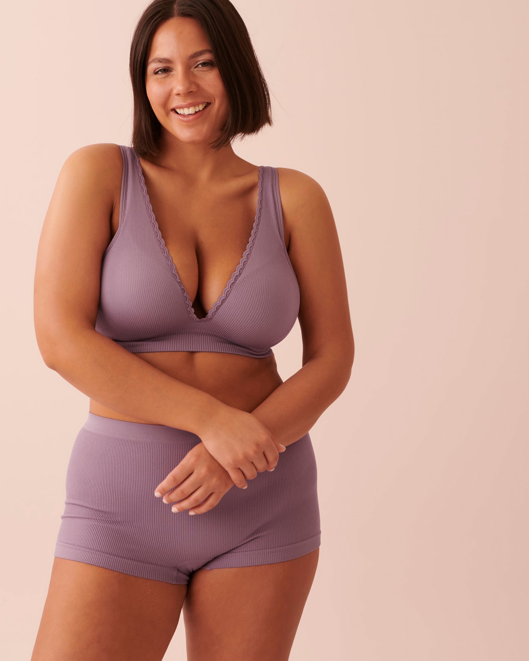 LA VIE EN ROSE Push-up Plunge Seamless Ribbed Bra Mauve 10300109 - View4