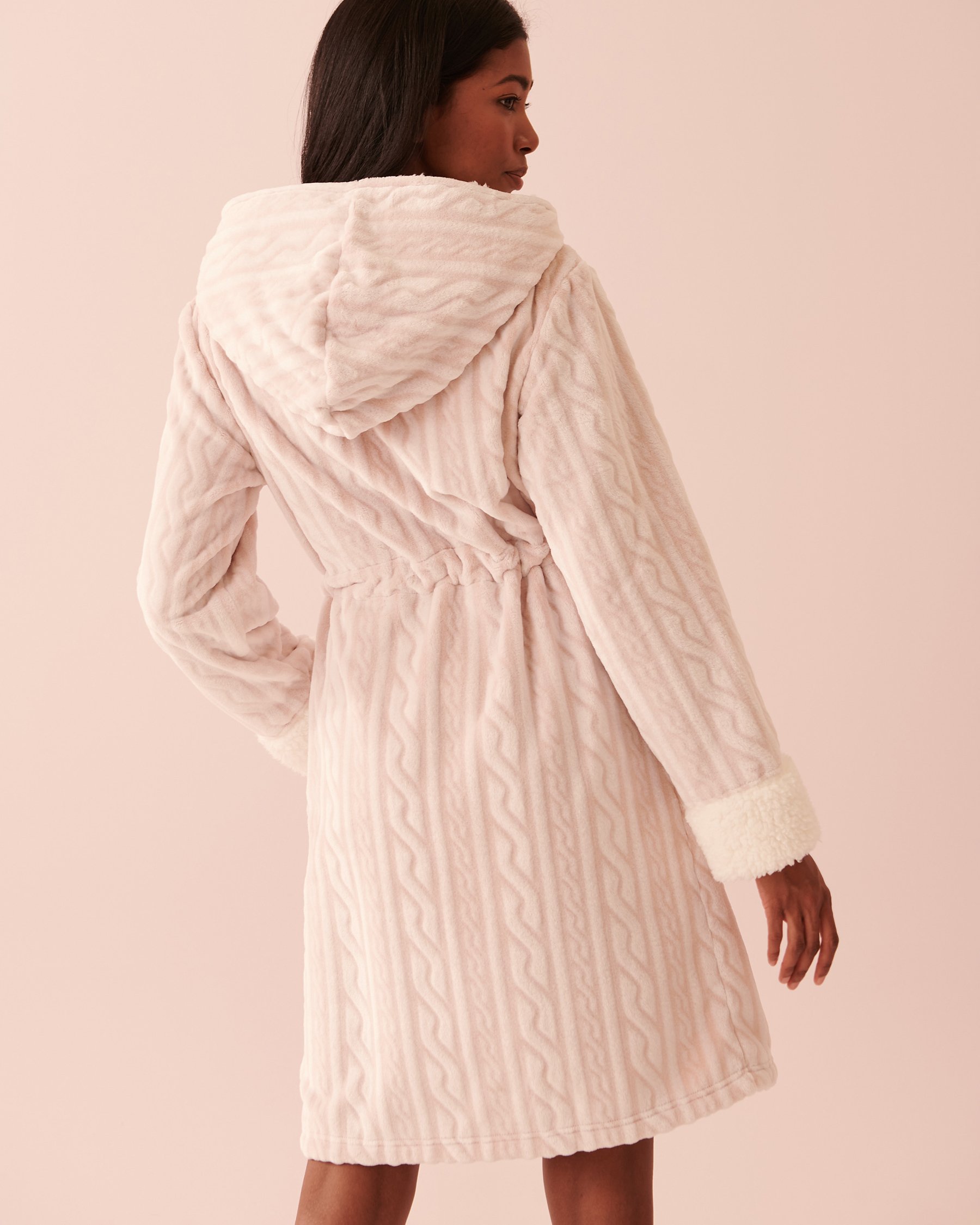 LA VIE EN ROSE Cable Knit Hooded Robe Sepia rose 40600135 - View2