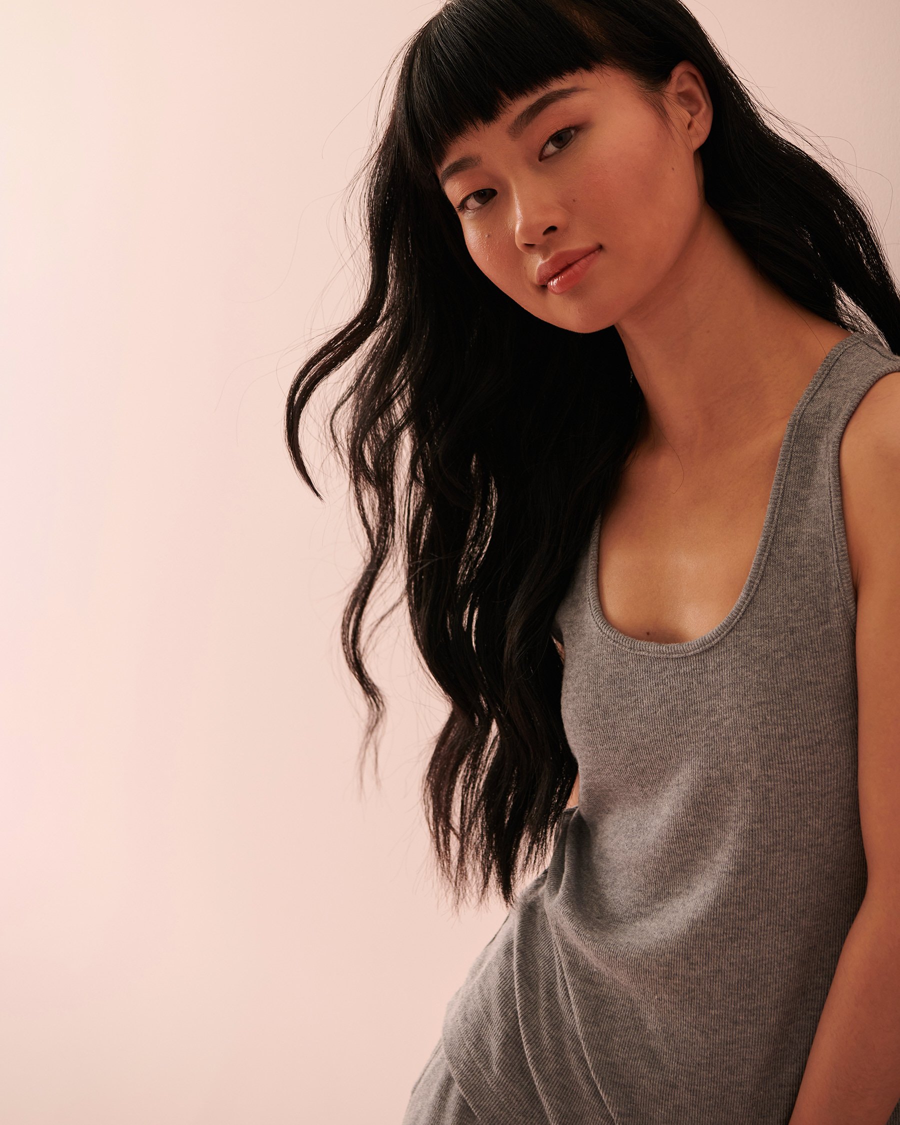 LA VIE EN ROSE Ribbed Cami Light charcoal mix 50100067 - View3