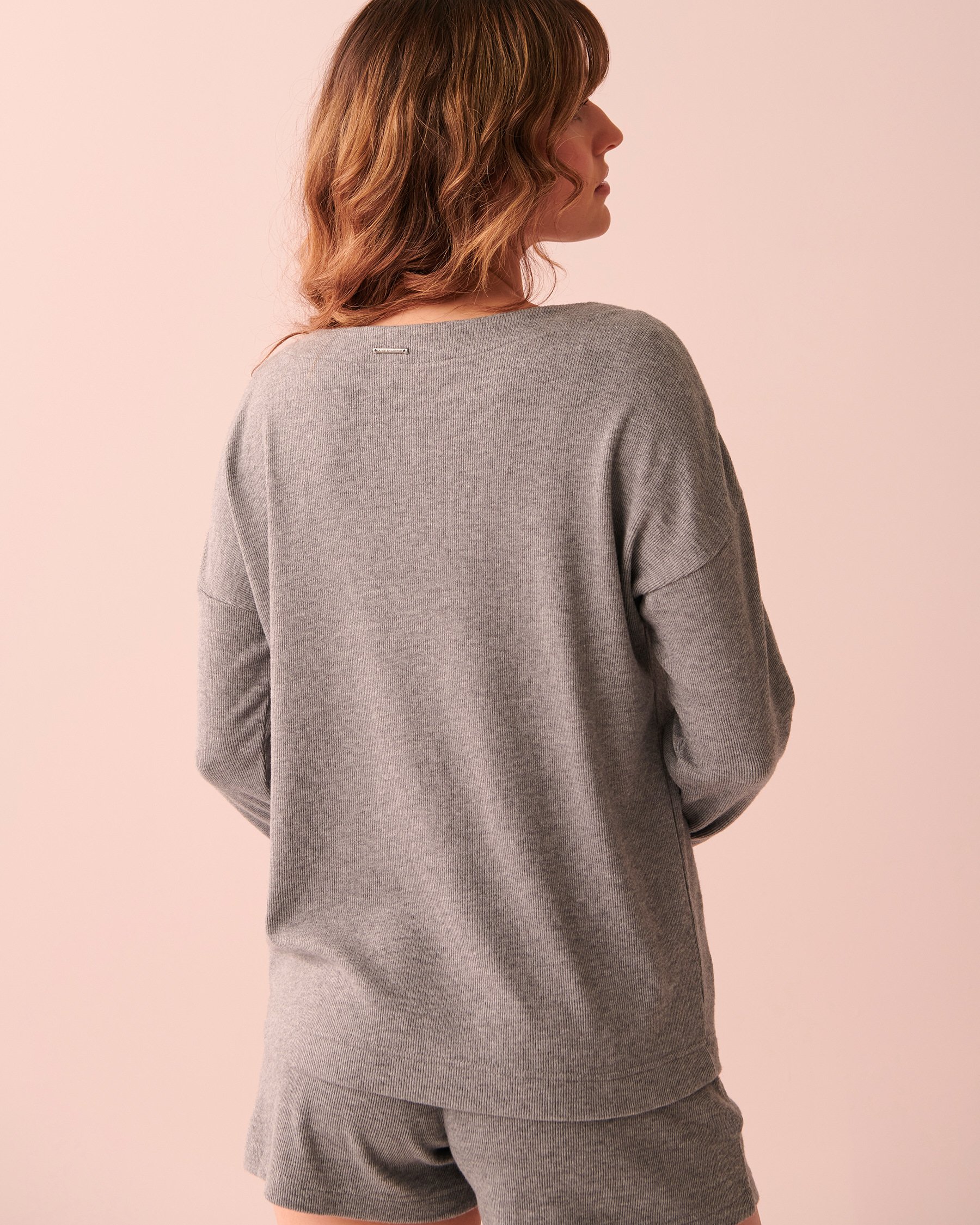 LA VIE EN ROSE Ribbed Long Sleeve Shirt Light charcoal mix 50100068 - View2