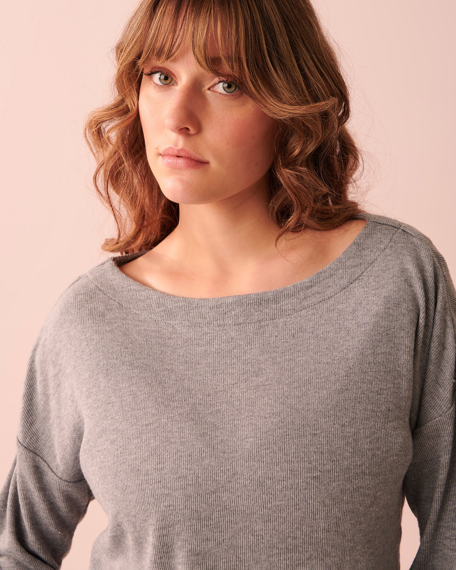 LA VIE EN ROSE Ribbed Long Sleeve Shirt Light charcoal mix 50100068 - View3