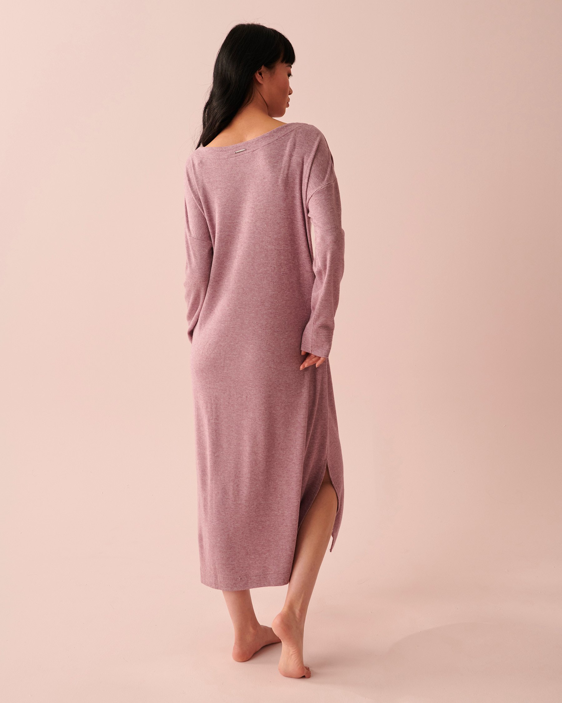 LA VIE EN ROSE Ribbed Long Sleeve Dress Mauve mix 50400036 - View2