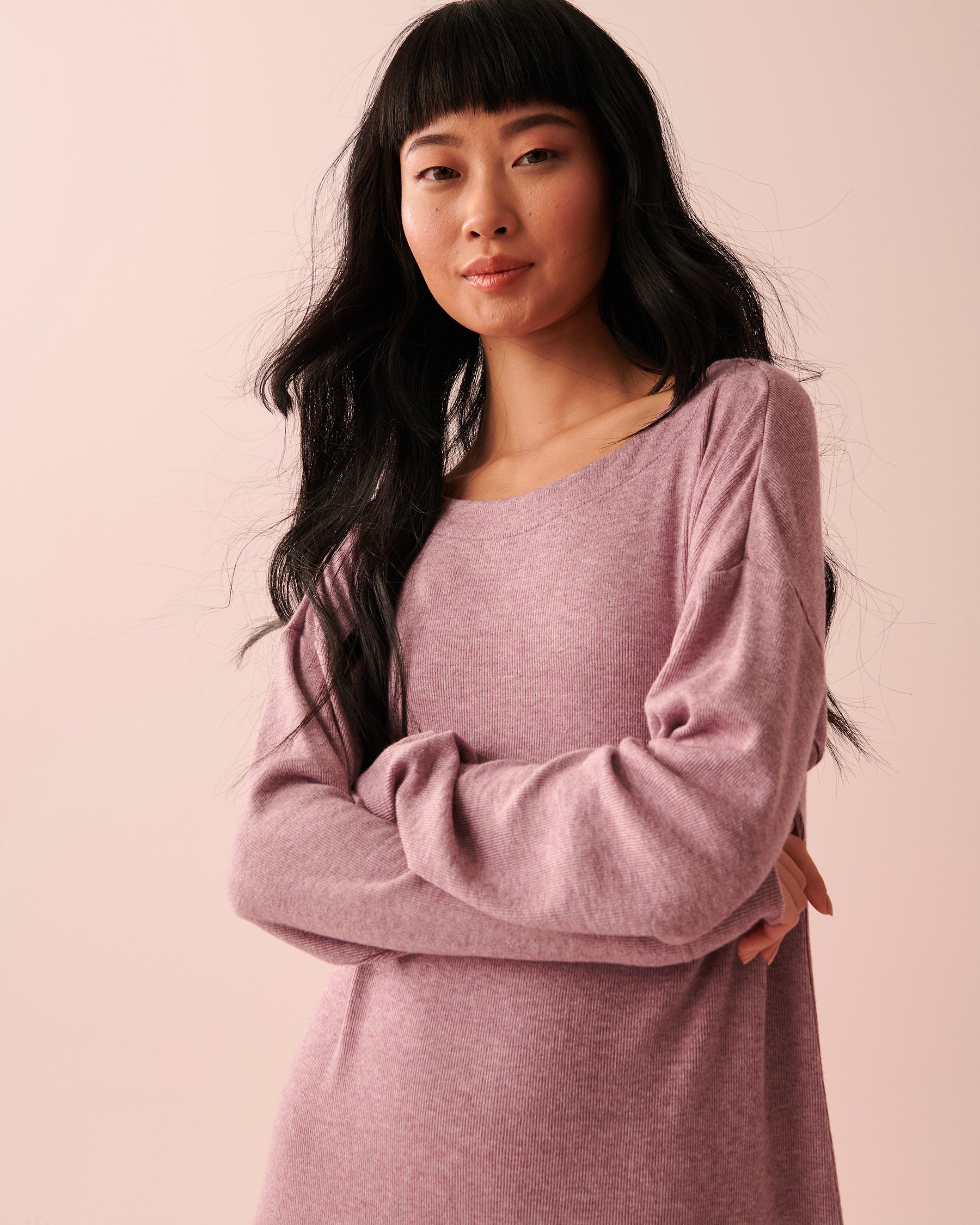 LA VIE EN ROSE Ribbed Long Sleeve Dress Mauve mix 50400036 - View4