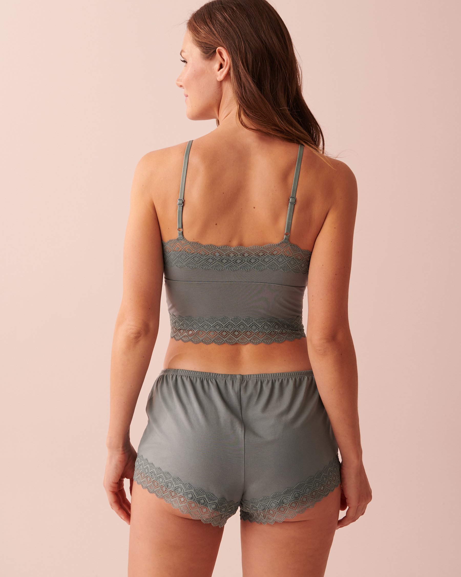 LA VIE EN ROSE Modal Crop Cami with Lace Trim Mist blue 40100449 - View2