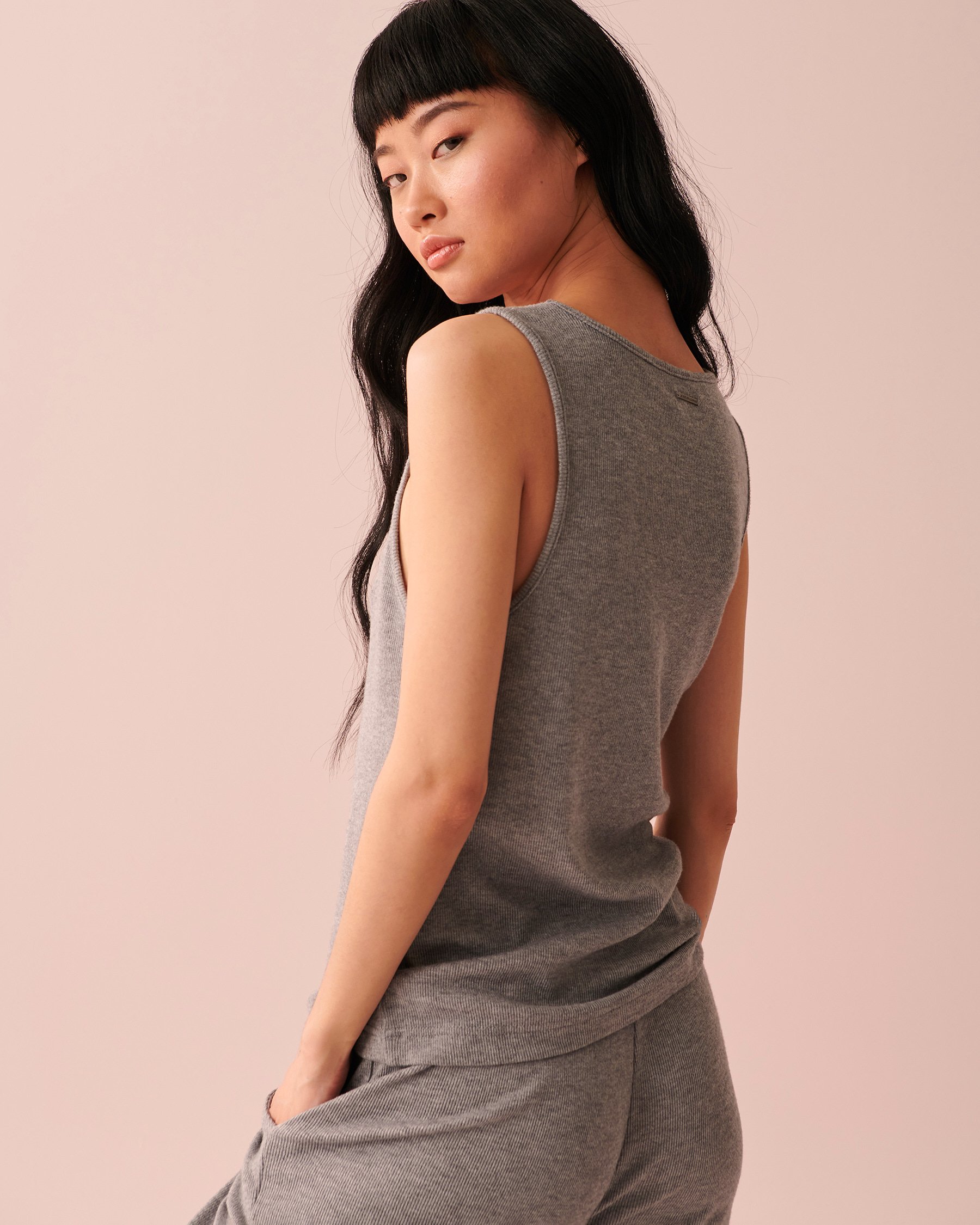 LA VIE EN ROSE Camisole côtelée Mélange charbon clair 50100067 - View2