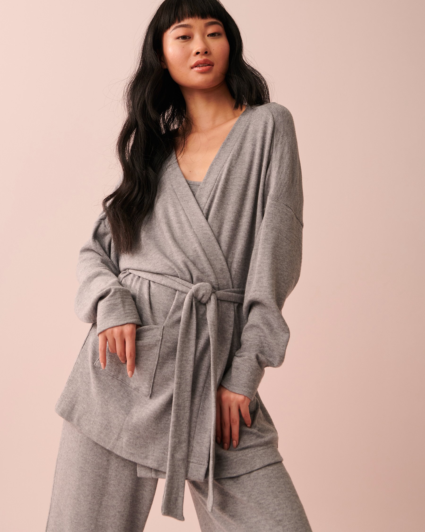 LA VIE EN ROSE Ribbed Kimono Light charcoal mix 50500008 - View1