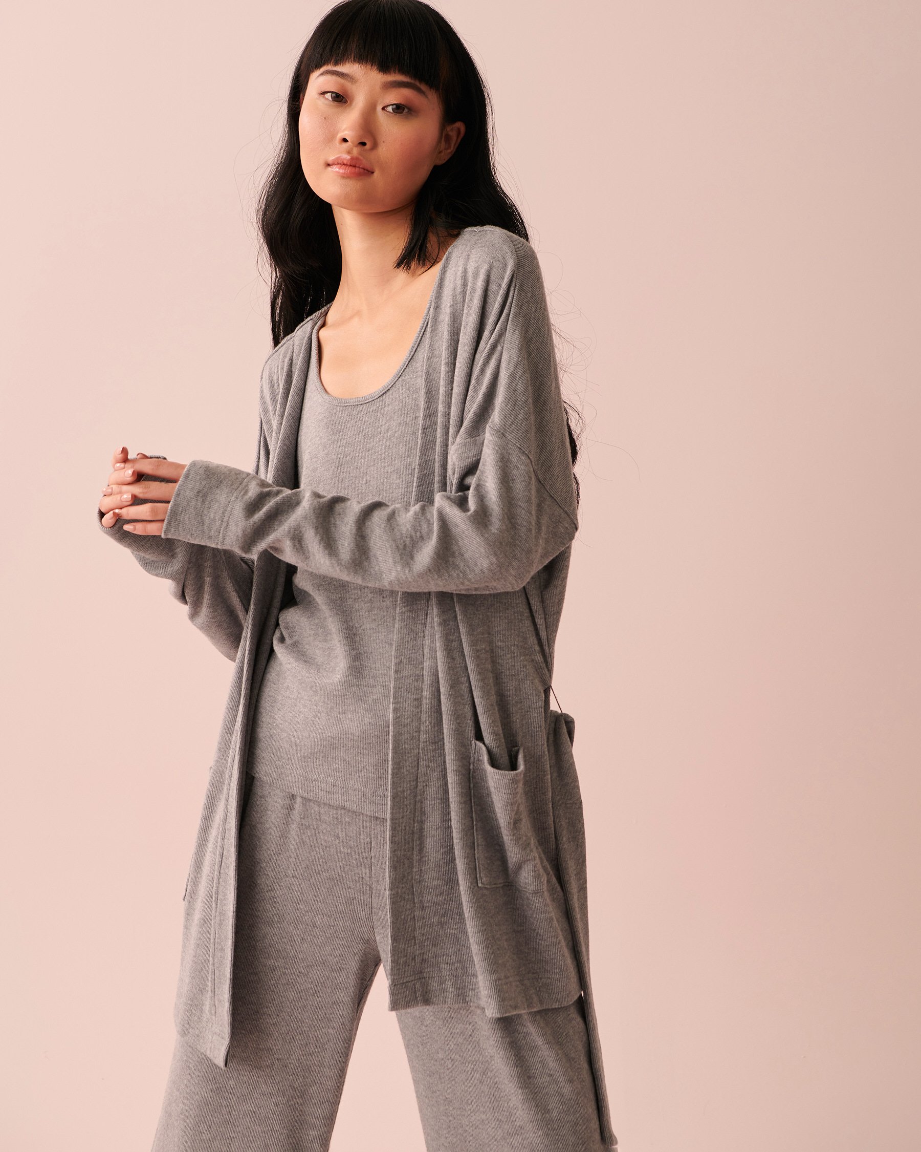 LA VIE EN ROSE Ribbed Kimono Light charcoal mix 50500008 - View2
