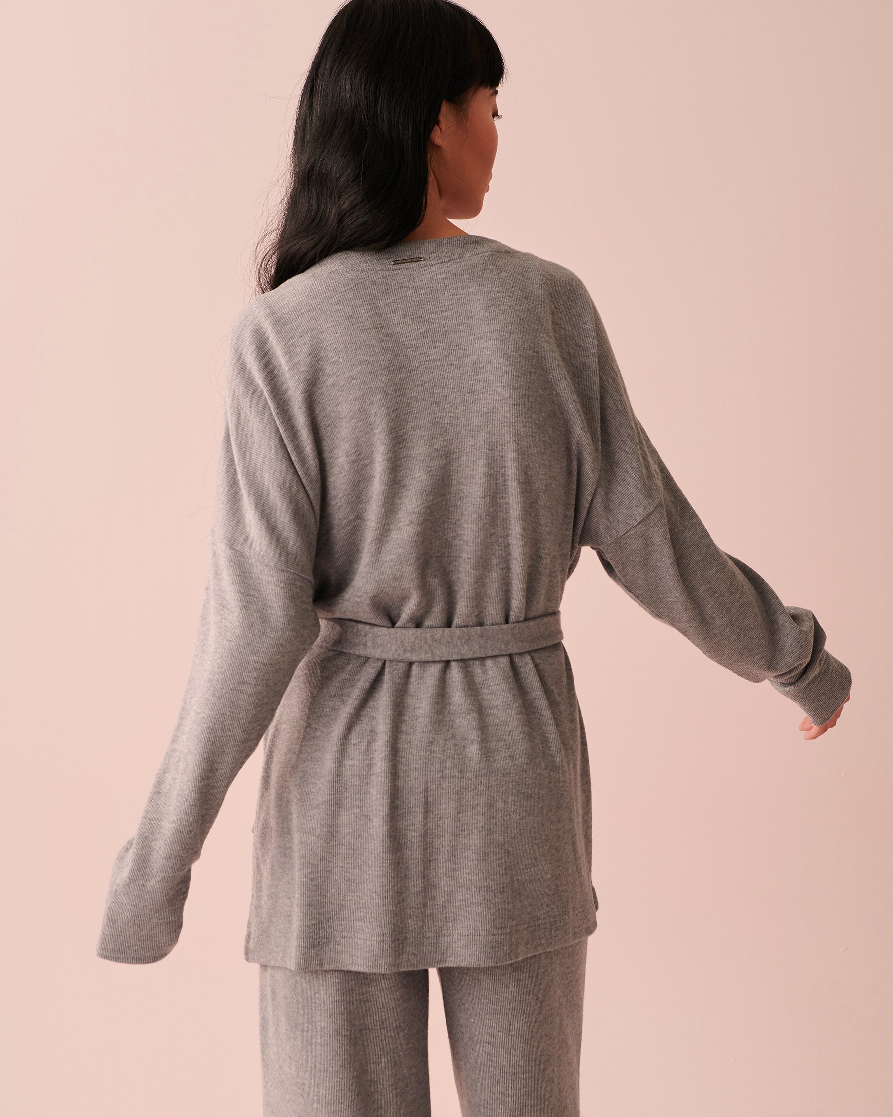 LA VIE EN ROSE Ribbed Kimono Light charcoal mix 50500008 - View3