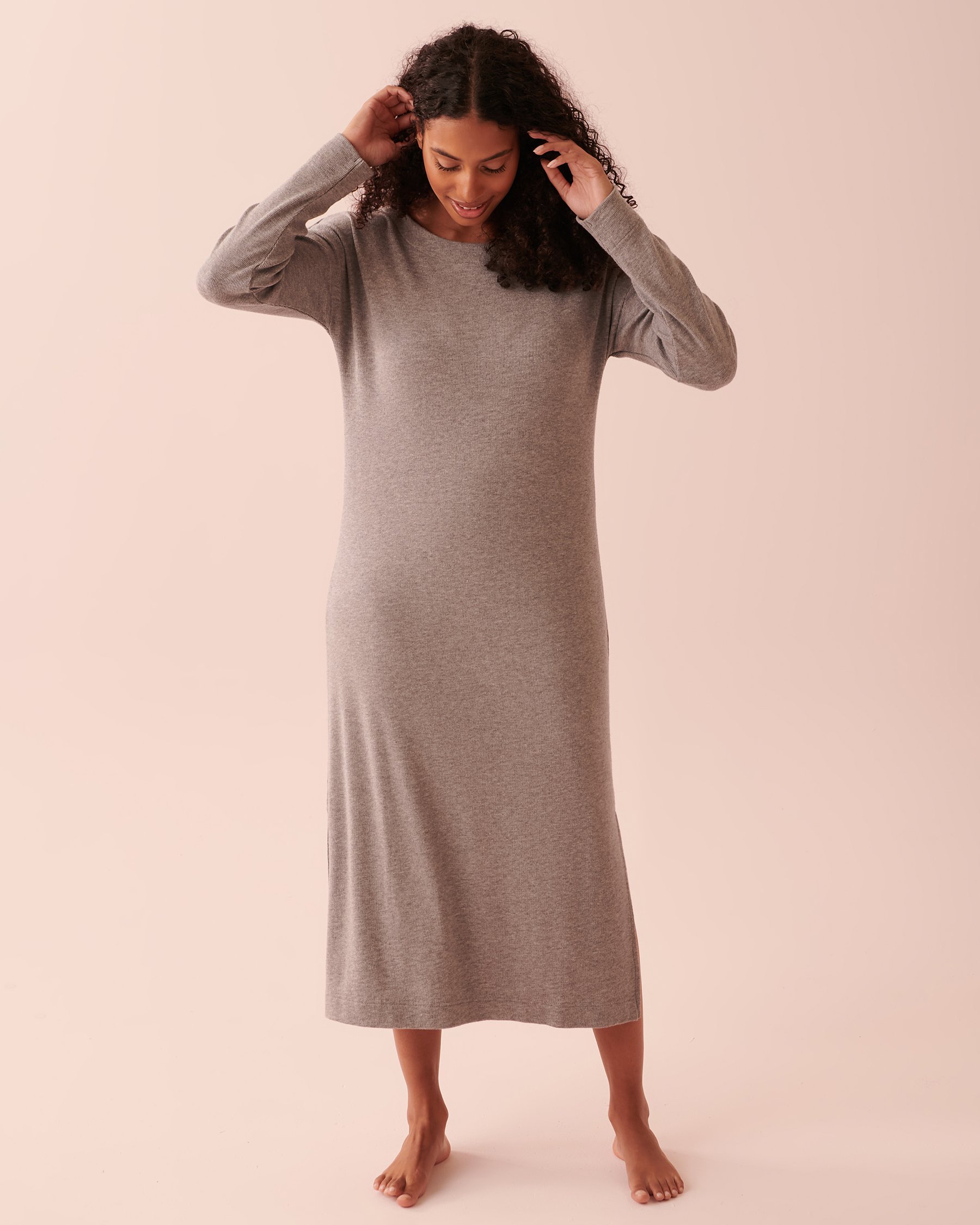 LA VIE EN ROSE Ribbed Long Sleeve Dress Light charcoal mix 50400036 - View1
