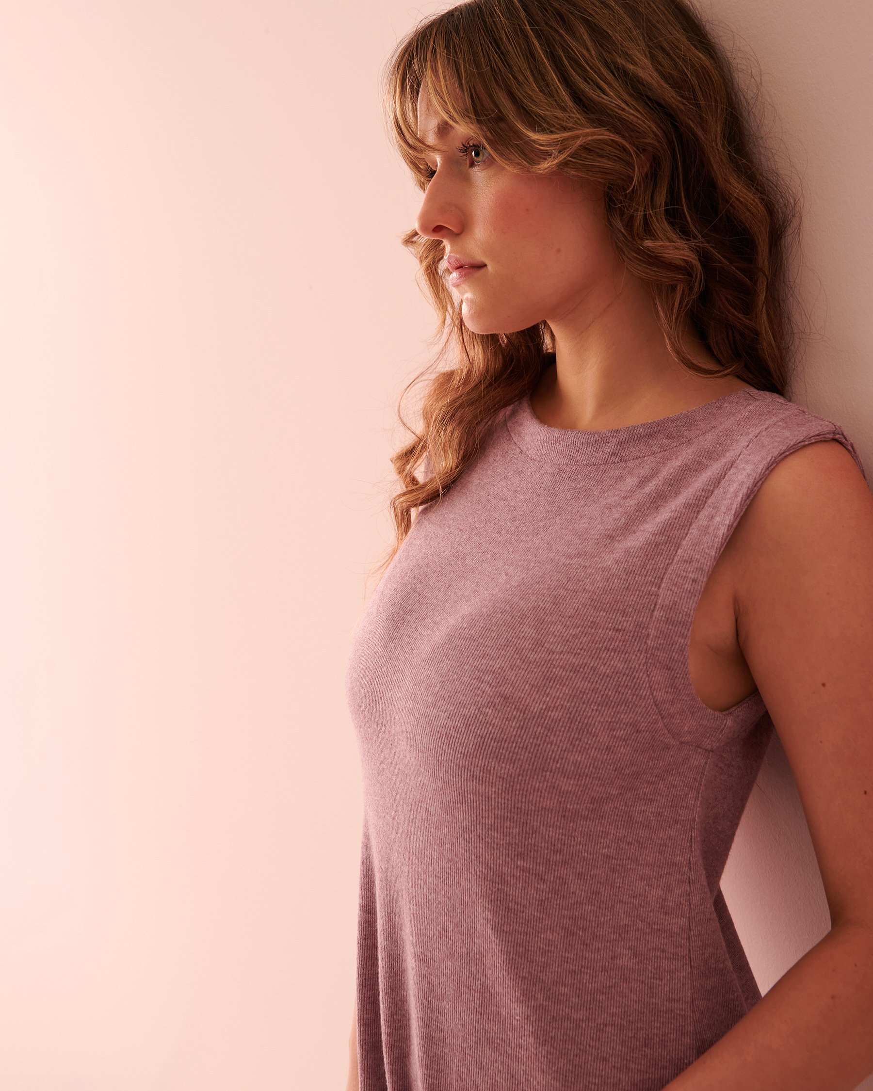 LA VIE EN ROSE Ribbed Sleeveless Dress Mauve mix 50400035 - View3